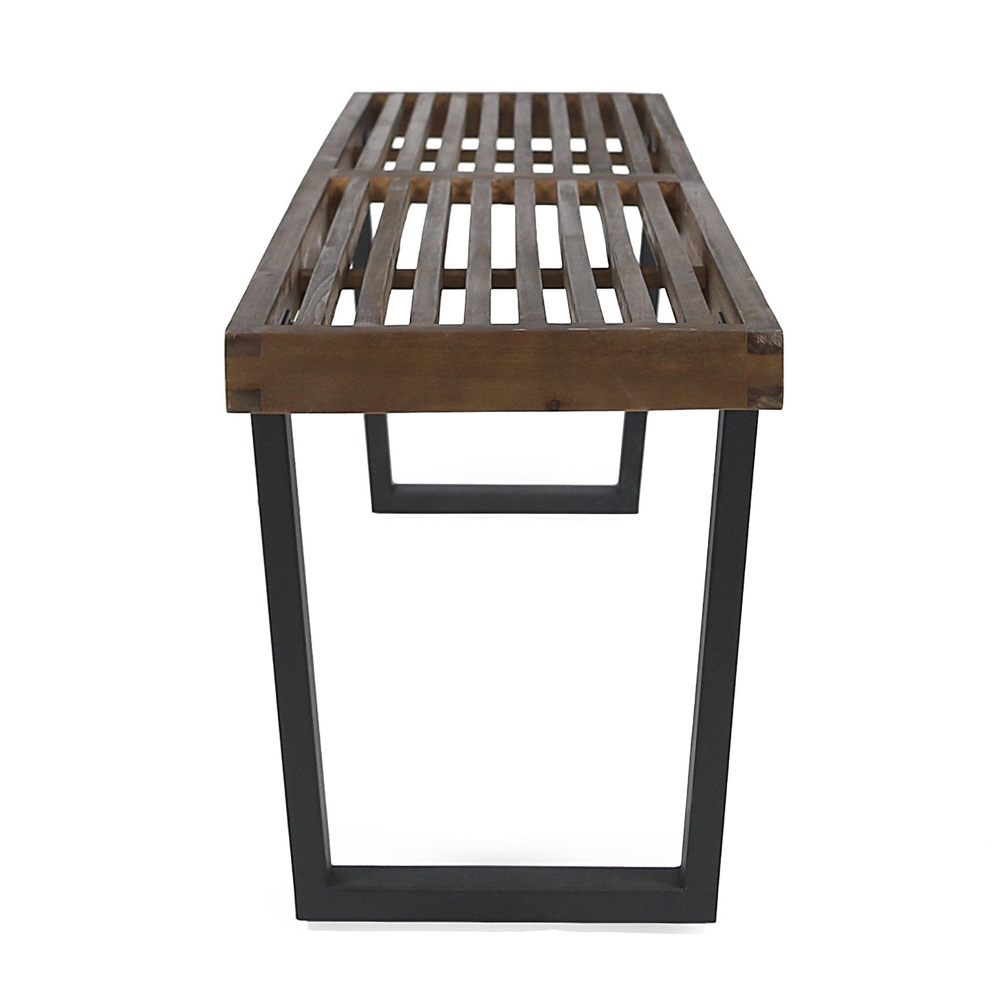 Outdoor Rustic Bench with Slat Top and Iron Legs