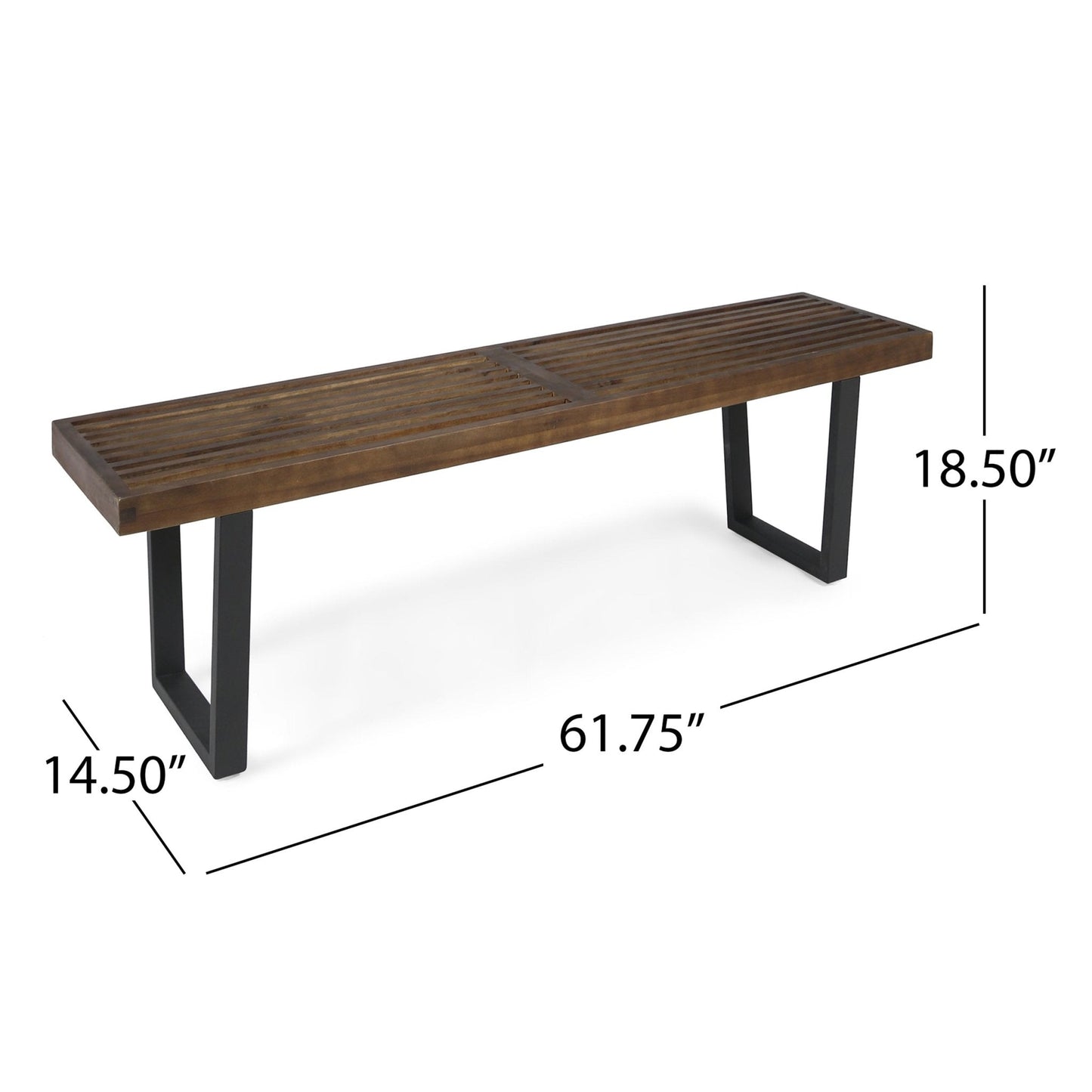 Outdoor Rustic Bench with Slat Top and Iron Legs