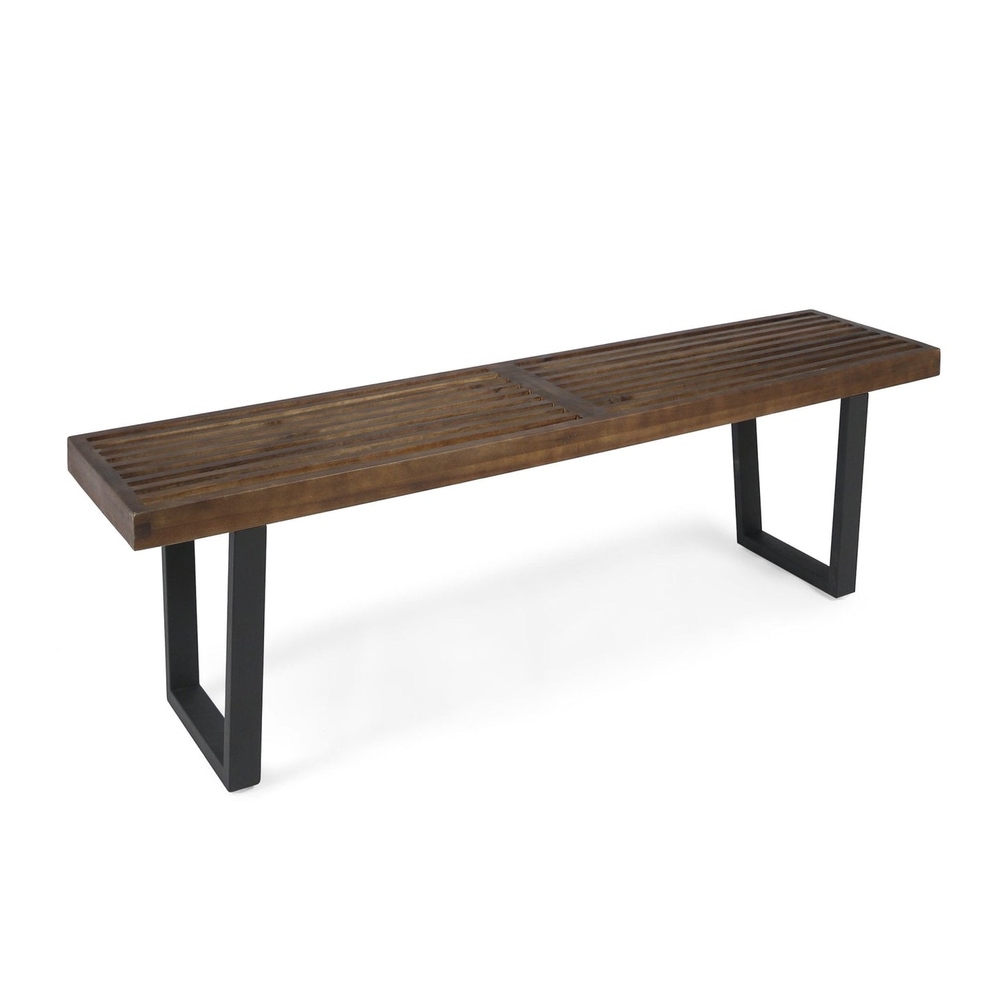 Outdoor Rustic Bench with Slat Top and Iron Legs