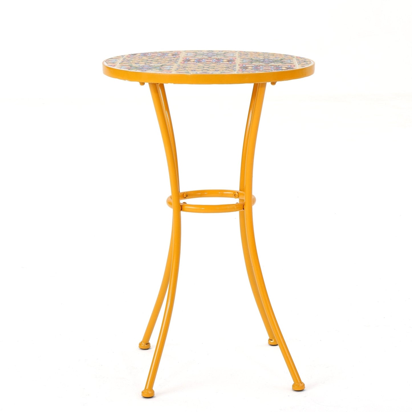 Outdoor Side Table with Tile Mosaic Table Top and Metal Legs