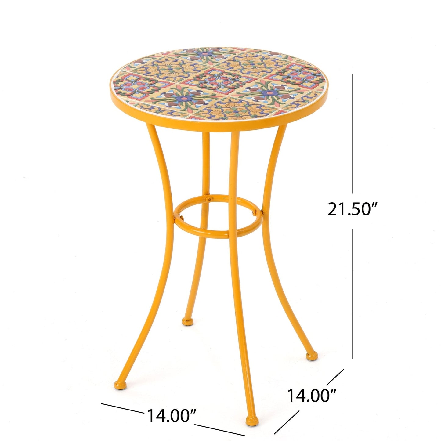 Outdoor Side Table with Tile Mosaic Table Top and Metal Legs