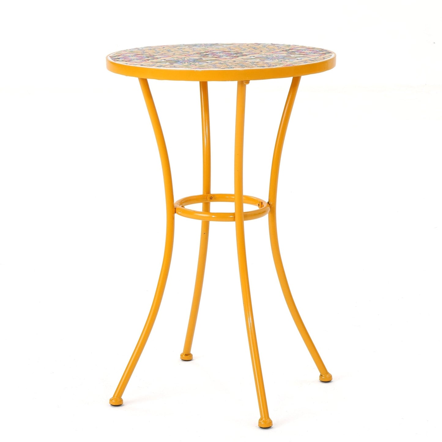 Outdoor Side Table with Tile Mosaic Table Top and Metal Legs