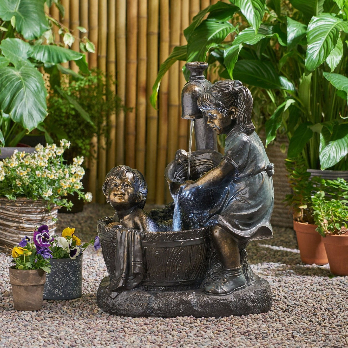 Outdoor Weather Resistant Floor Fountain with Light and An Interior Pump