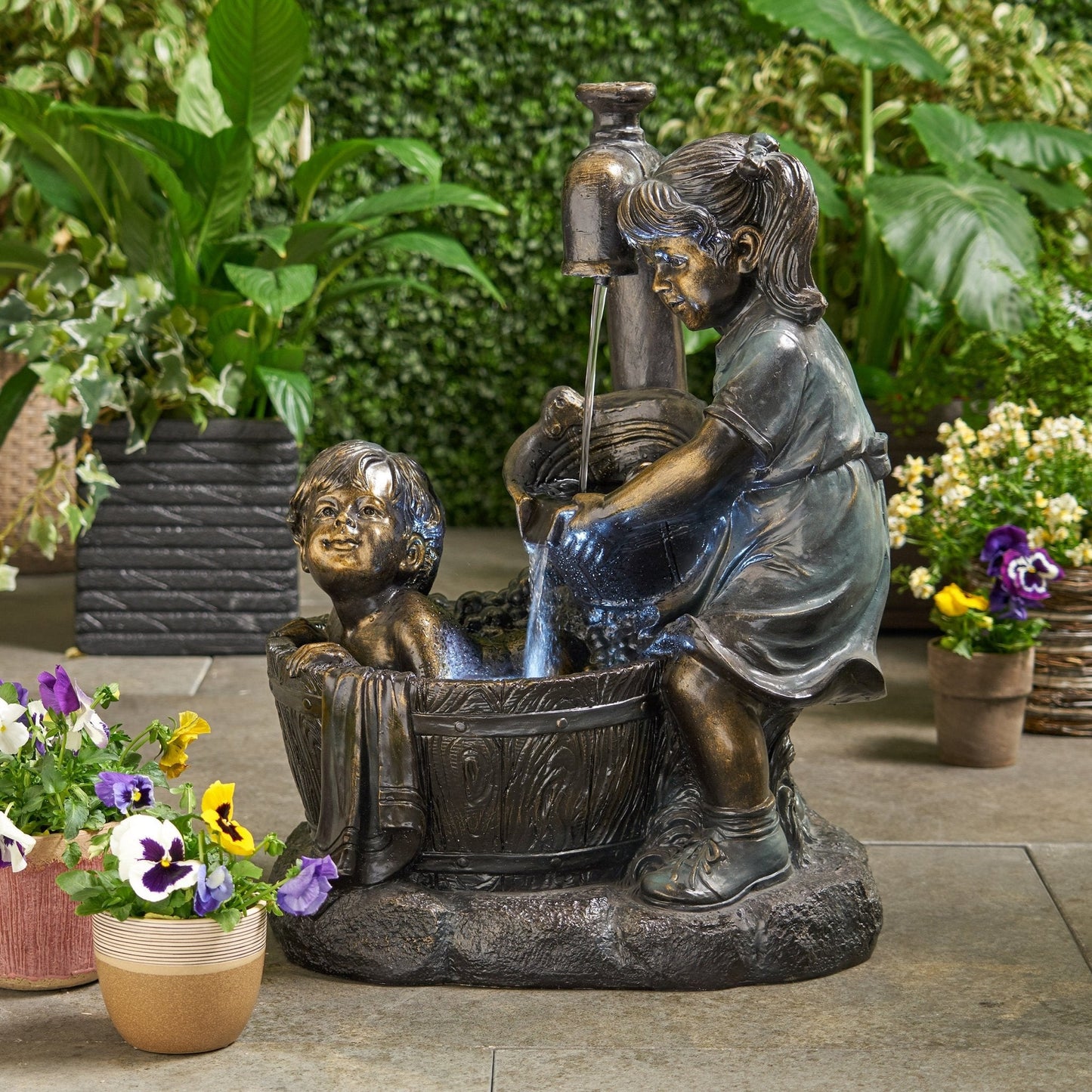 Outdoor Weather Resistant Floor Fountain with Light and An Interior Pump