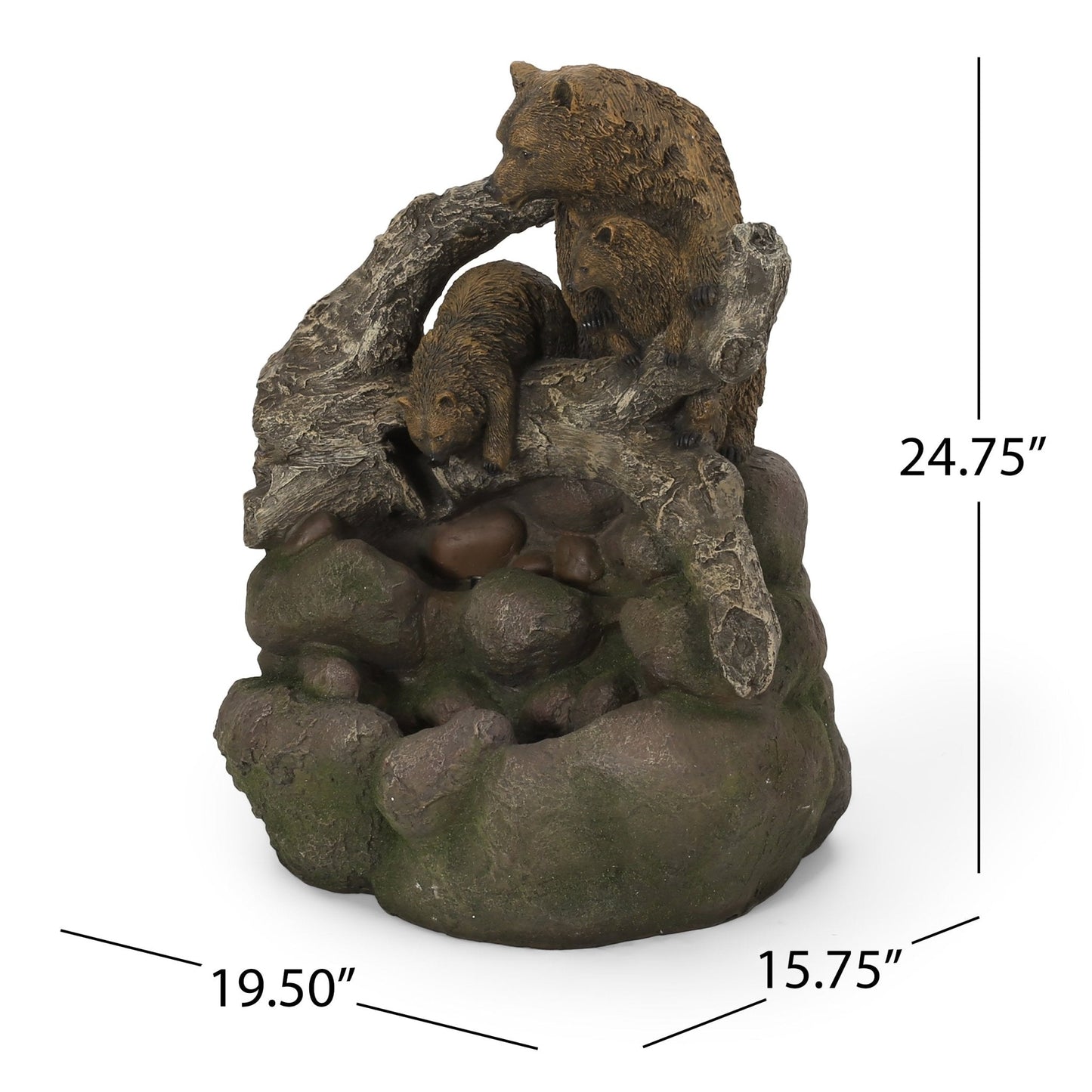 Outdoor Weather Resistant Floor Fountain with Light, Family of Bears and Two tiers Design