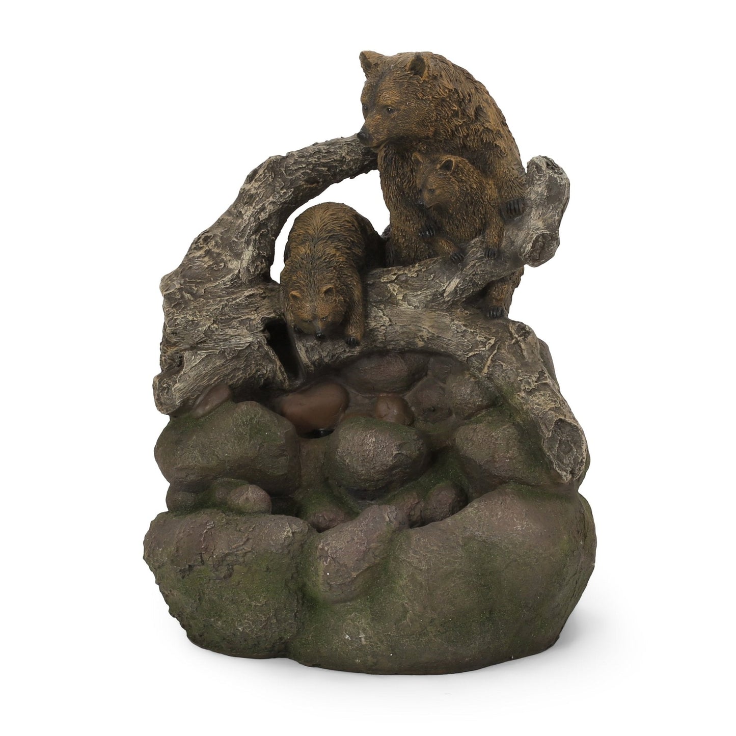 Outdoor Weather Resistant Floor Fountain with Light, Family of Bears and Two tiers Design