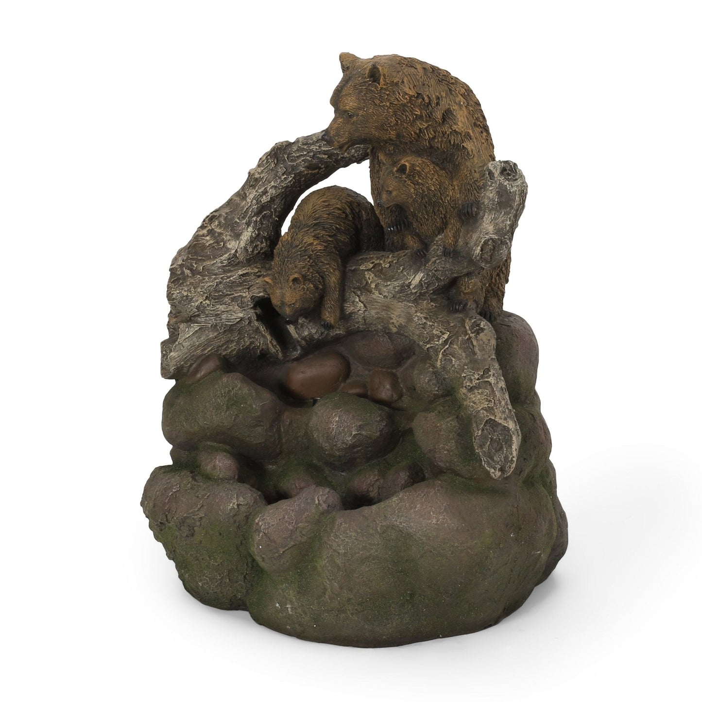Outdoor Weather Resistant Floor Fountain with Light, Family of Bears and Two tiers Design