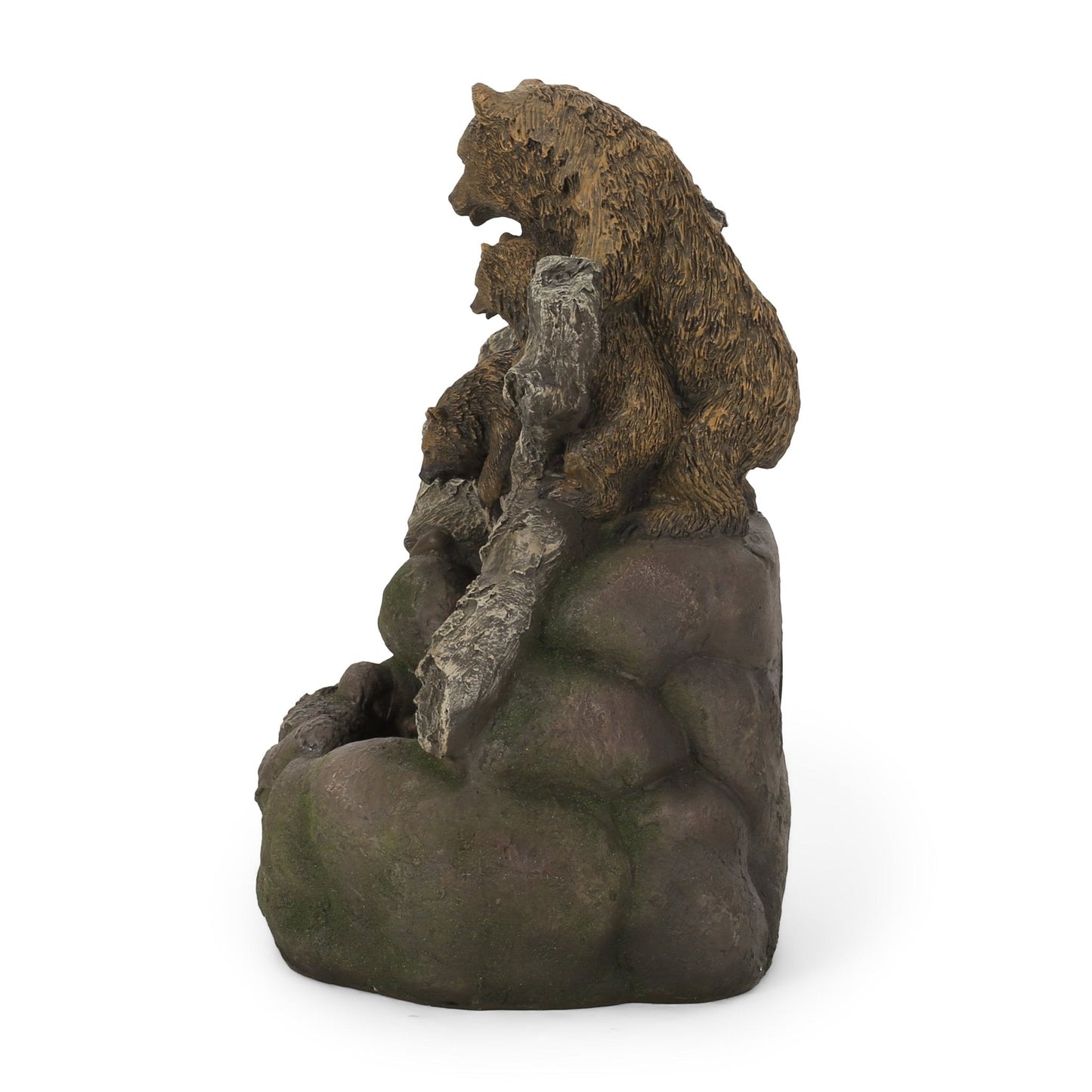 Outdoor Weather Resistant Floor Fountain with Light, Family of Bears and Two tiers Design