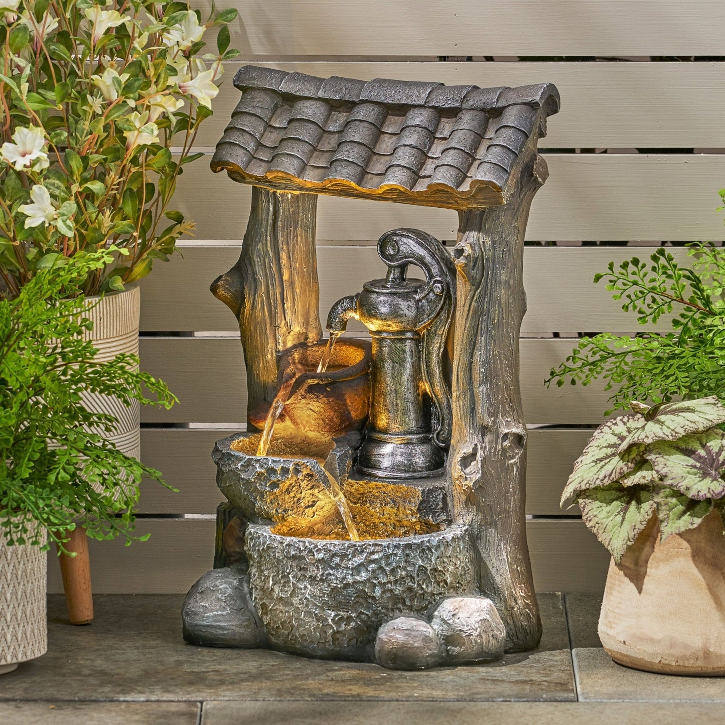 Outdoor Weather Resistant Floor Fountain with Well Design and Three Tiers