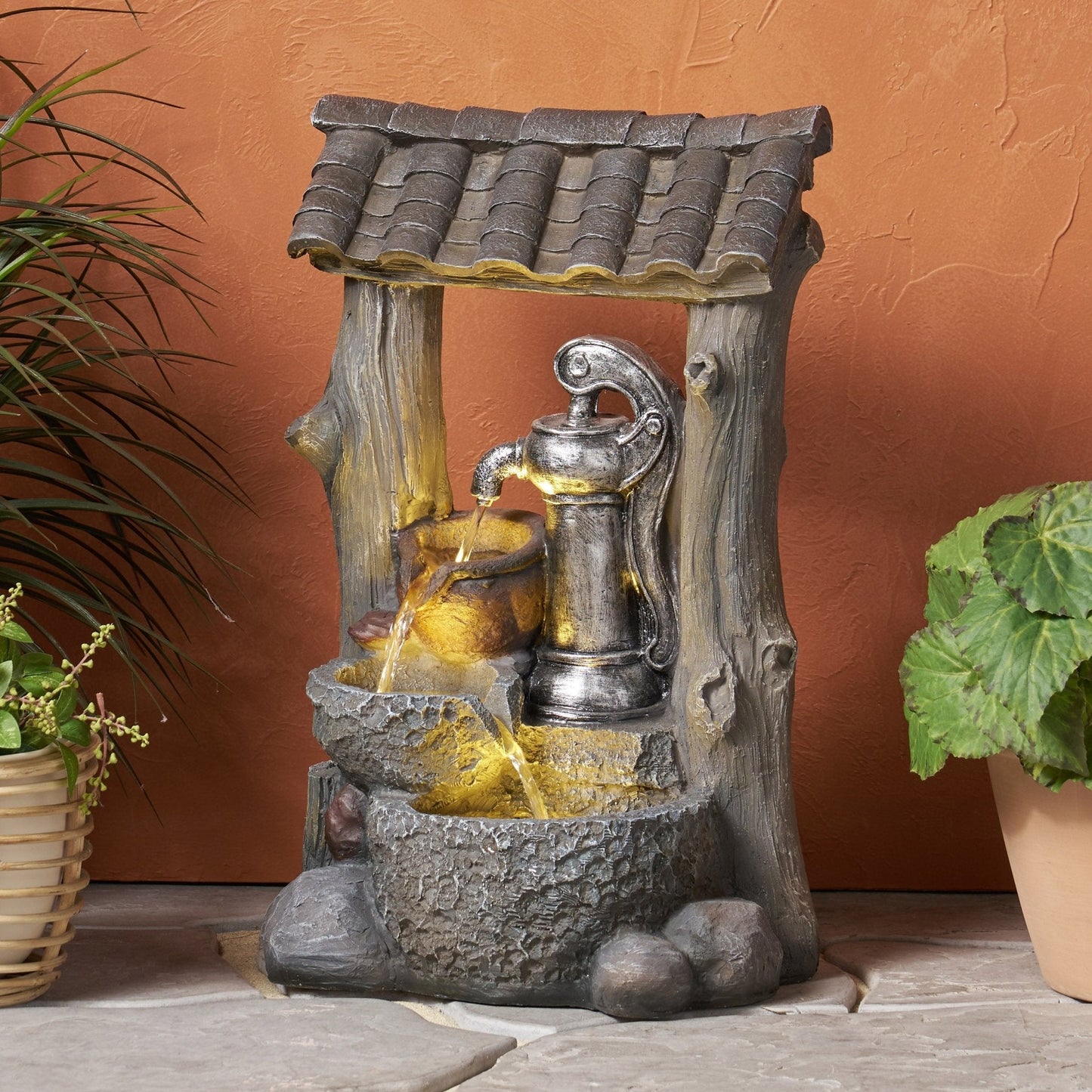 Outdoor Weather Resistant Floor Fountain with Well Design and Three Tiers