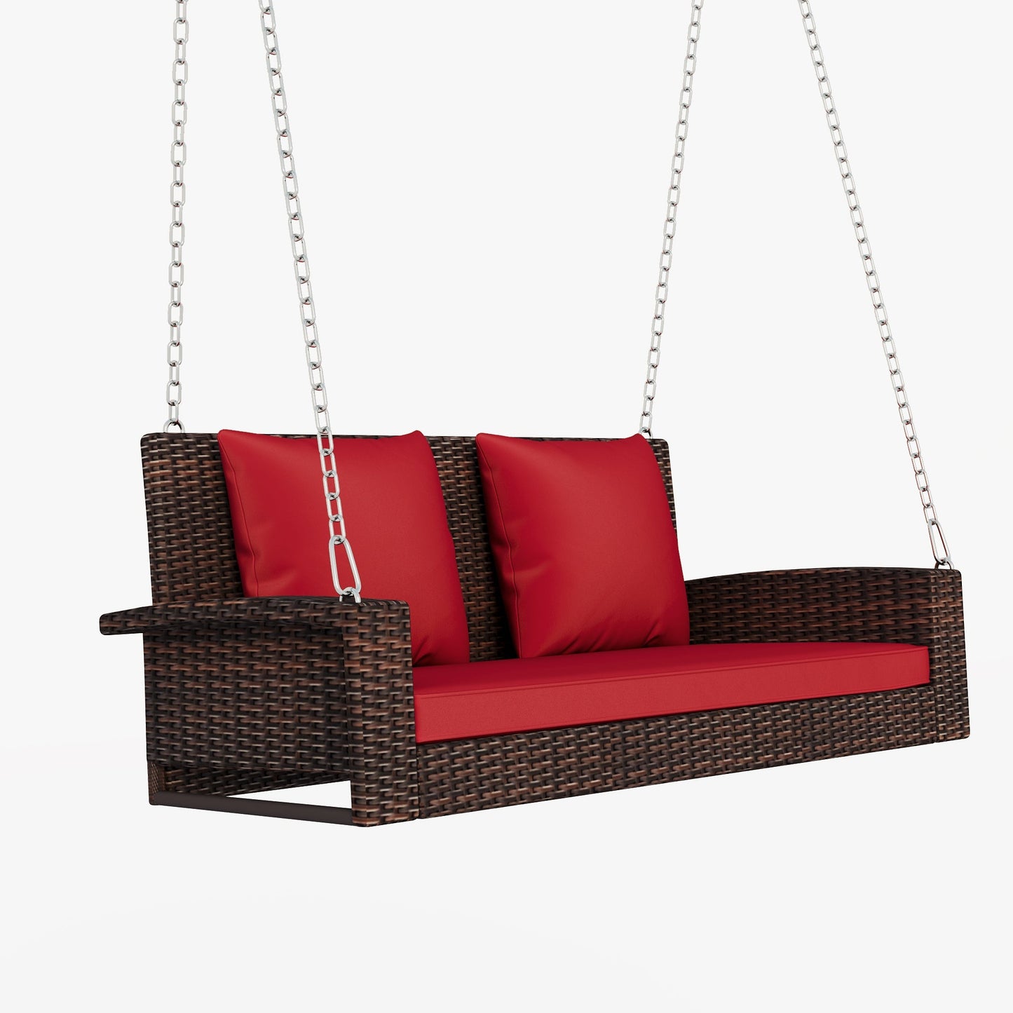 Outdoor Wicker Hanging Porch Swing with Chains, Cushion and Pillow