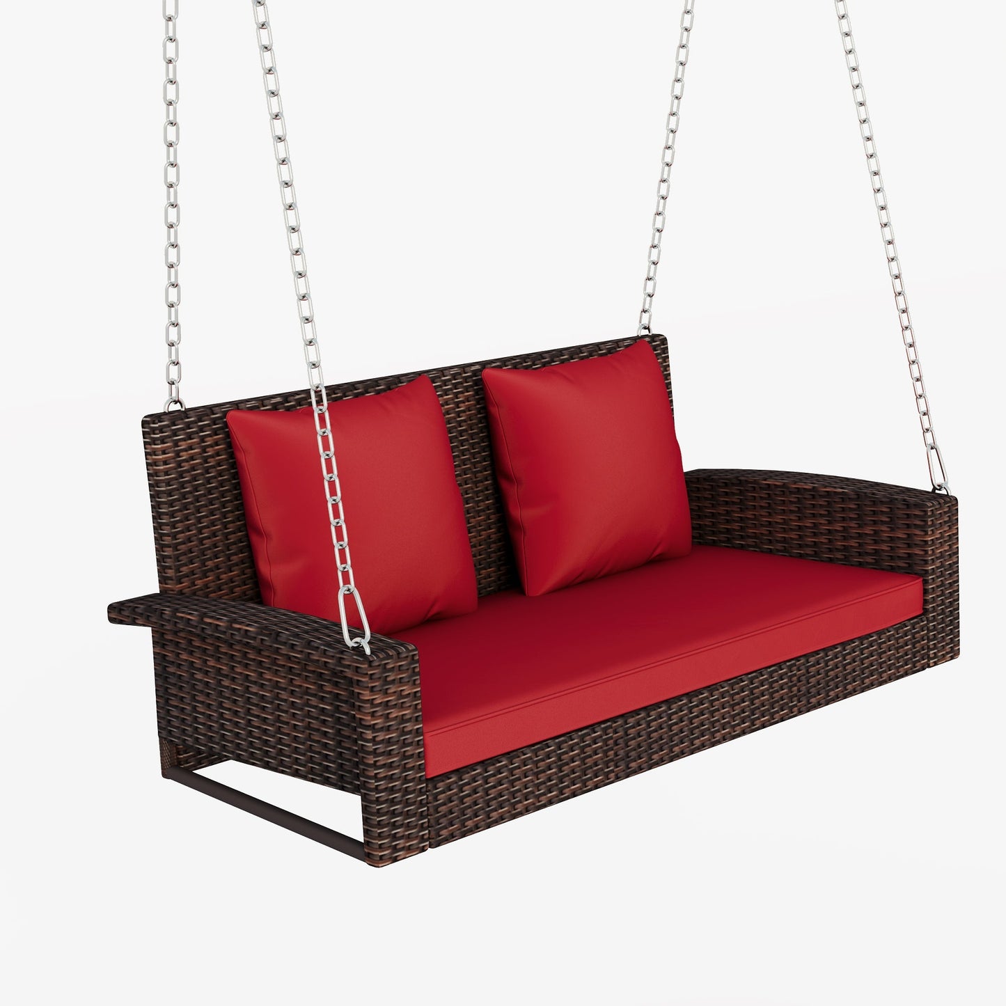 Outdoor Wicker Hanging Porch Swing with Chains, Cushion and Pillow
