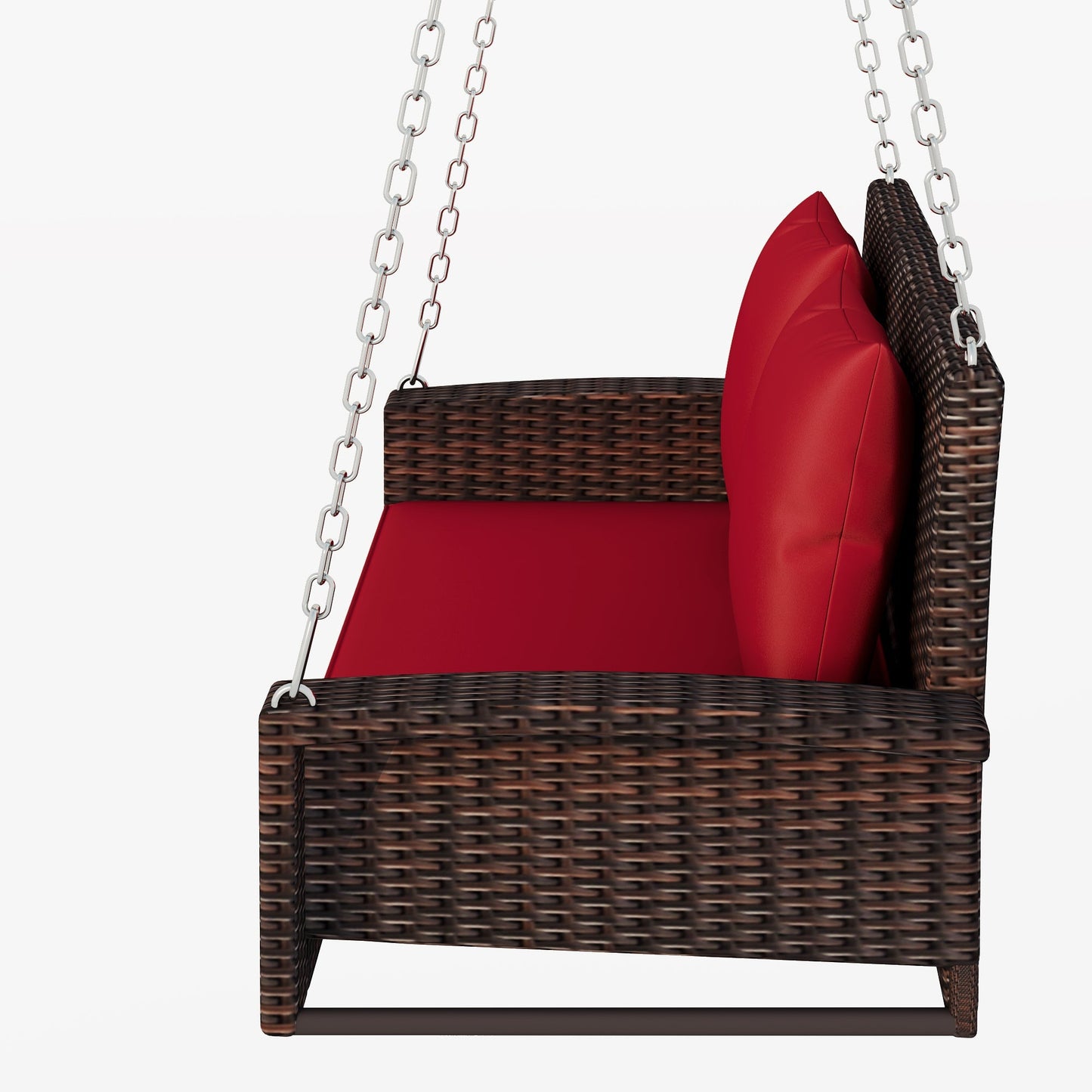 Outdoor Wicker Hanging Porch Swing with Chains, Cushion and Pillow
