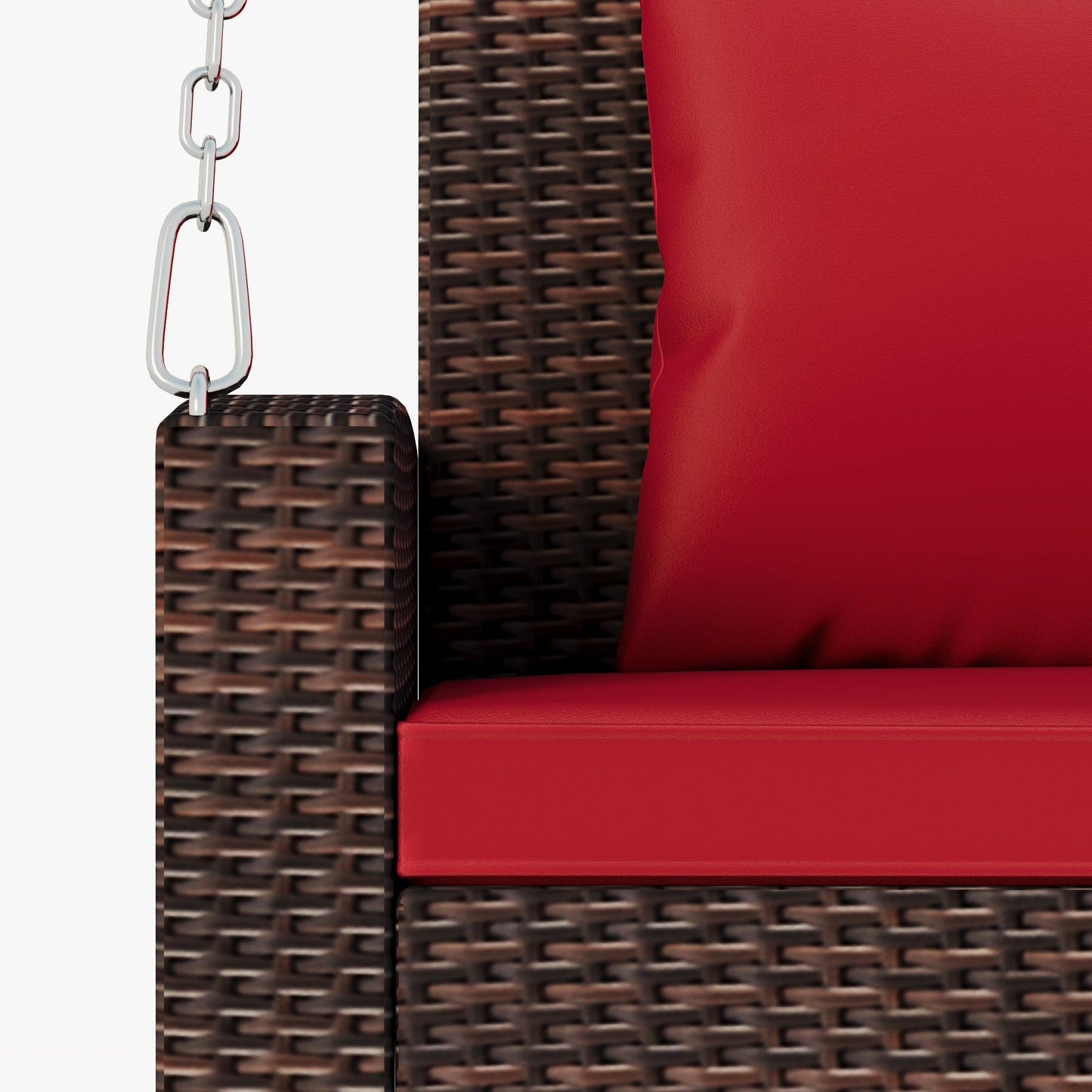 Outdoor Wicker Hanging Porch Swing with Chains, Cushion and Pillow