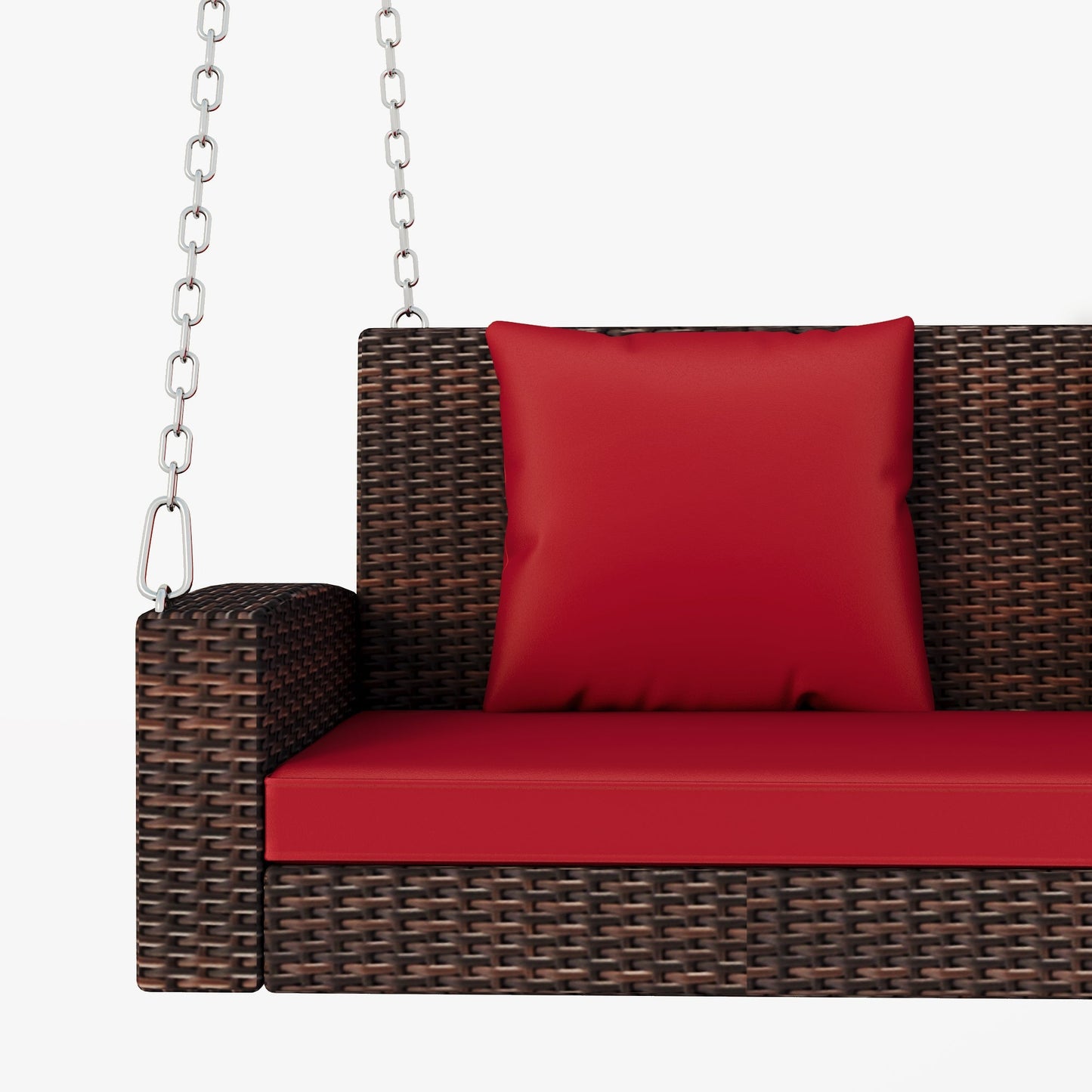 Outdoor Wicker Hanging Porch Swing with Chains, Cushion and Pillow