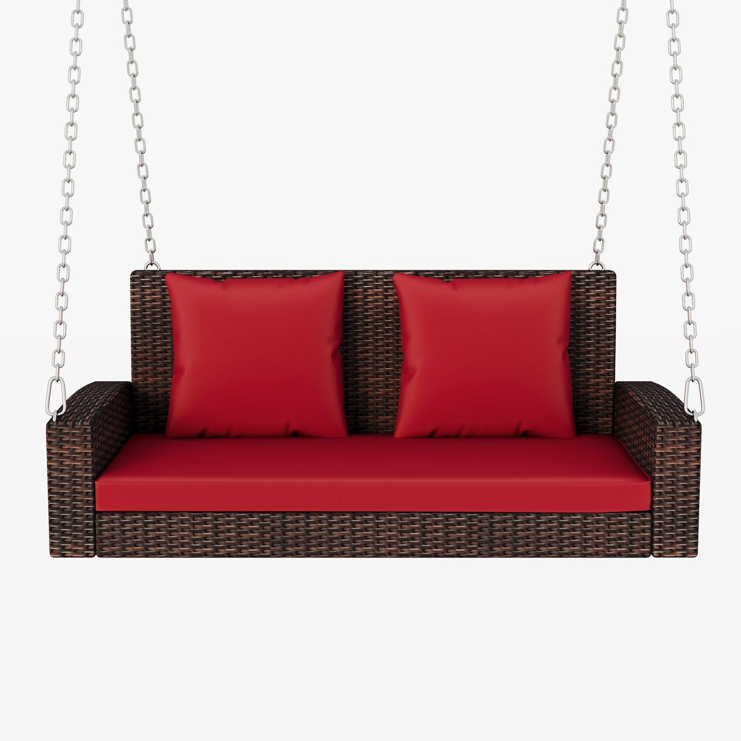 Outdoor Wicker Hanging Porch Swing with Chains, Cushion and Pillow