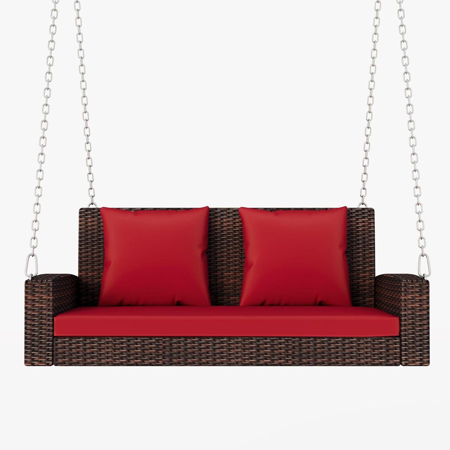 Outdoor Wicker Hanging Porch Swing with Chains, Cushion and Pillow