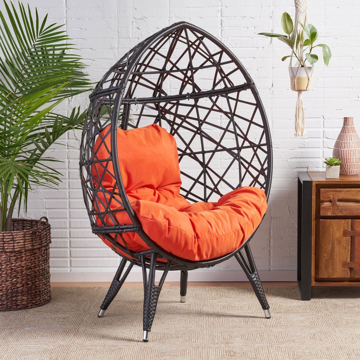 Outdoor Wicker Teardrop Chair with Cushion