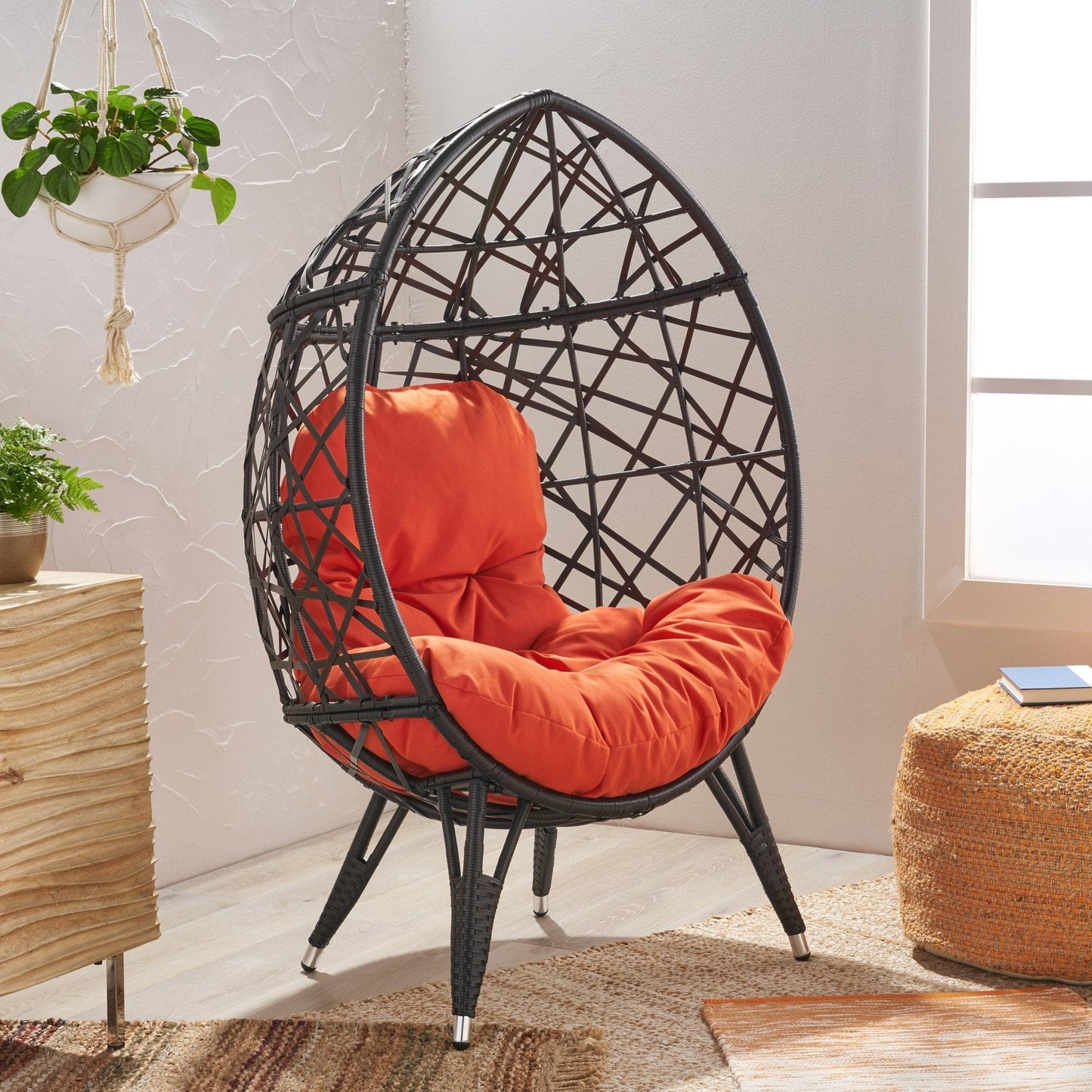 Outdoor Wicker Teardrop Chair with Cushion