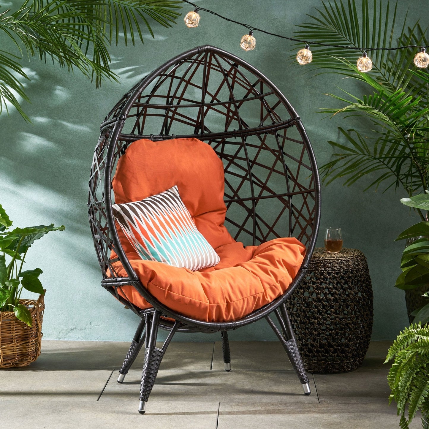 Outdoor Wicker Teardrop Chair with Cushion
