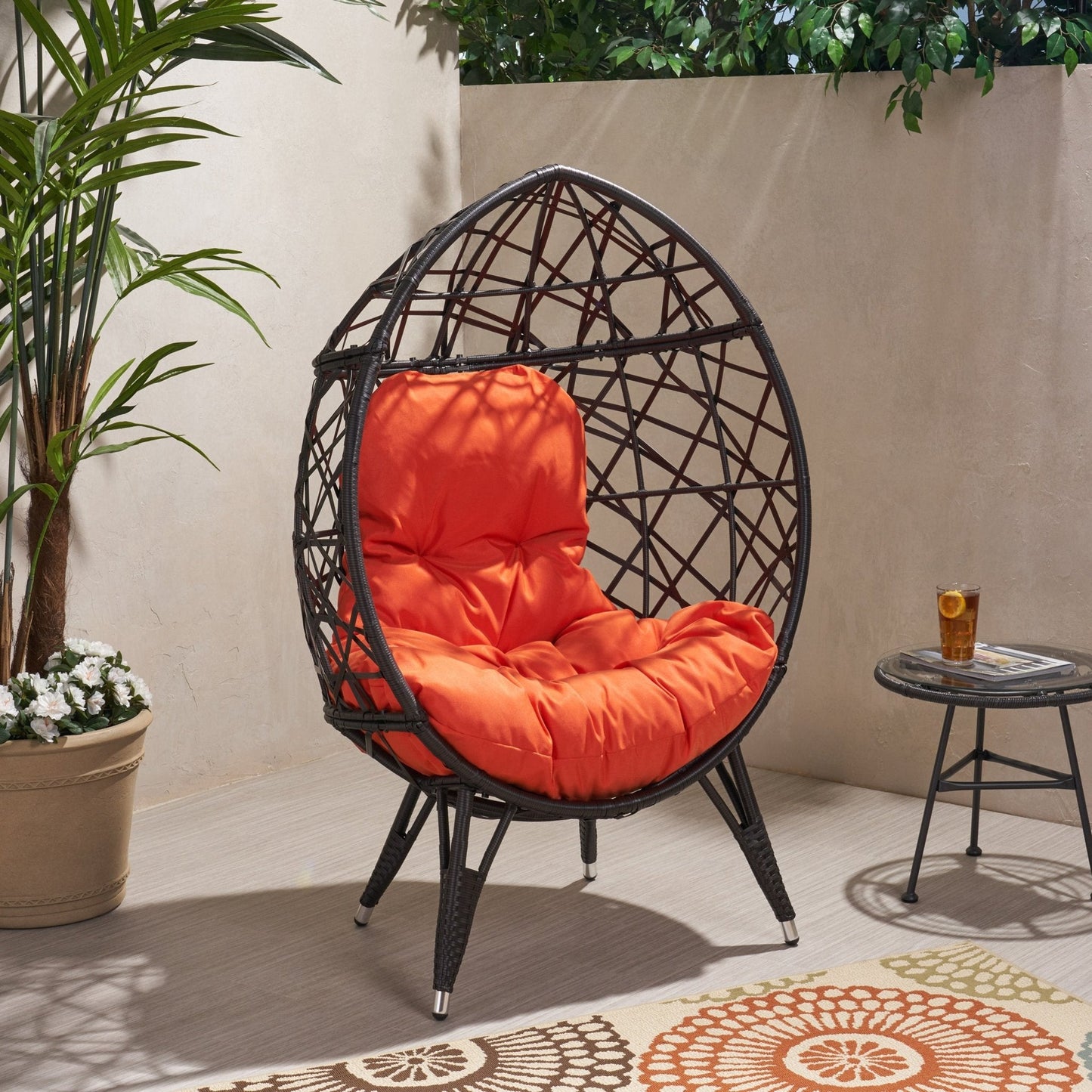 Outdoor Wicker Teardrop Chair with Cushion