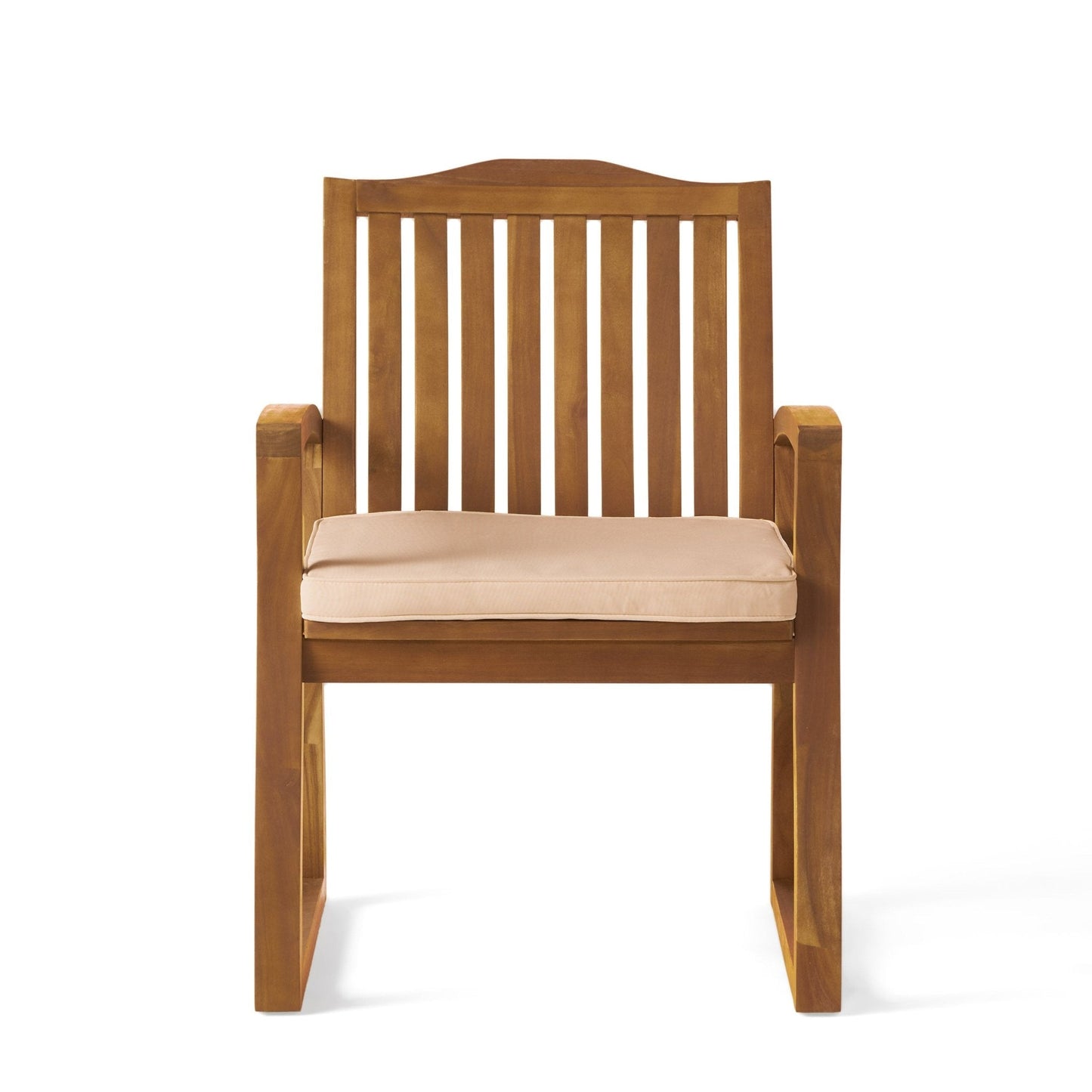 Outdoor Wooden Armchair with Slat Back and Water-Resistant Cushion