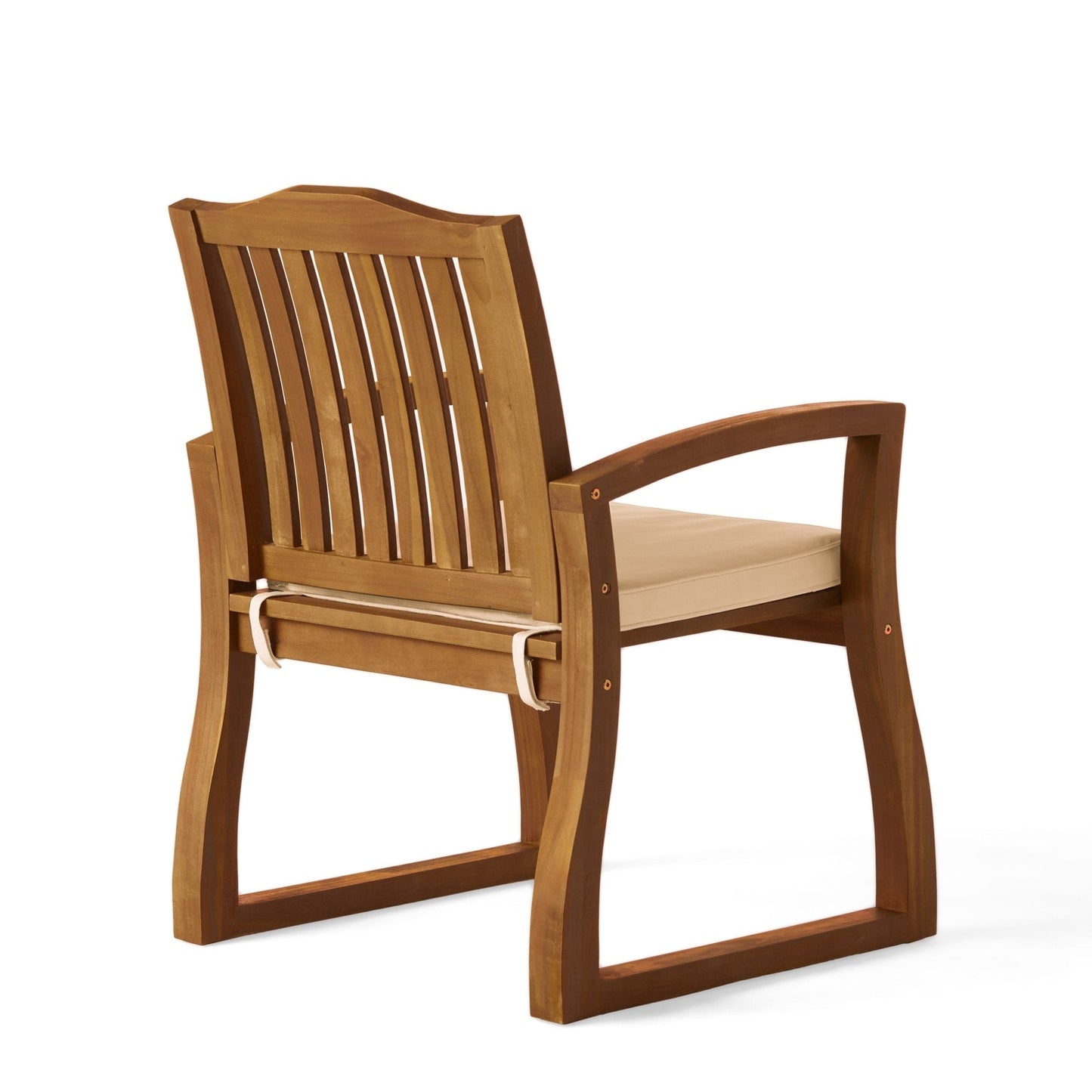 Outdoor Wooden Armchair with Slat Back and Water-Resistant Cushion