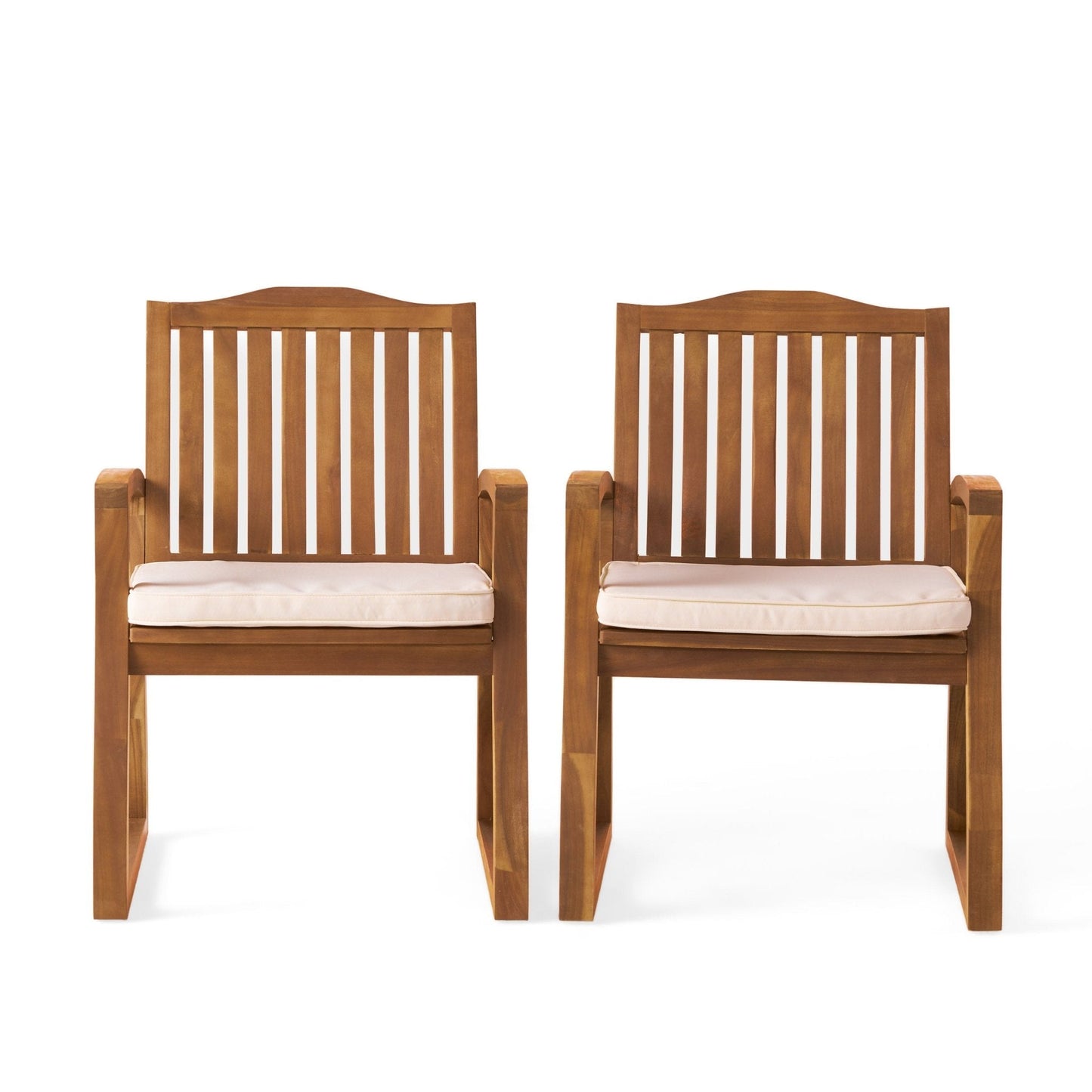 Outdoor Wooden Armchair with Slat Back and Water-Resistant Cushion