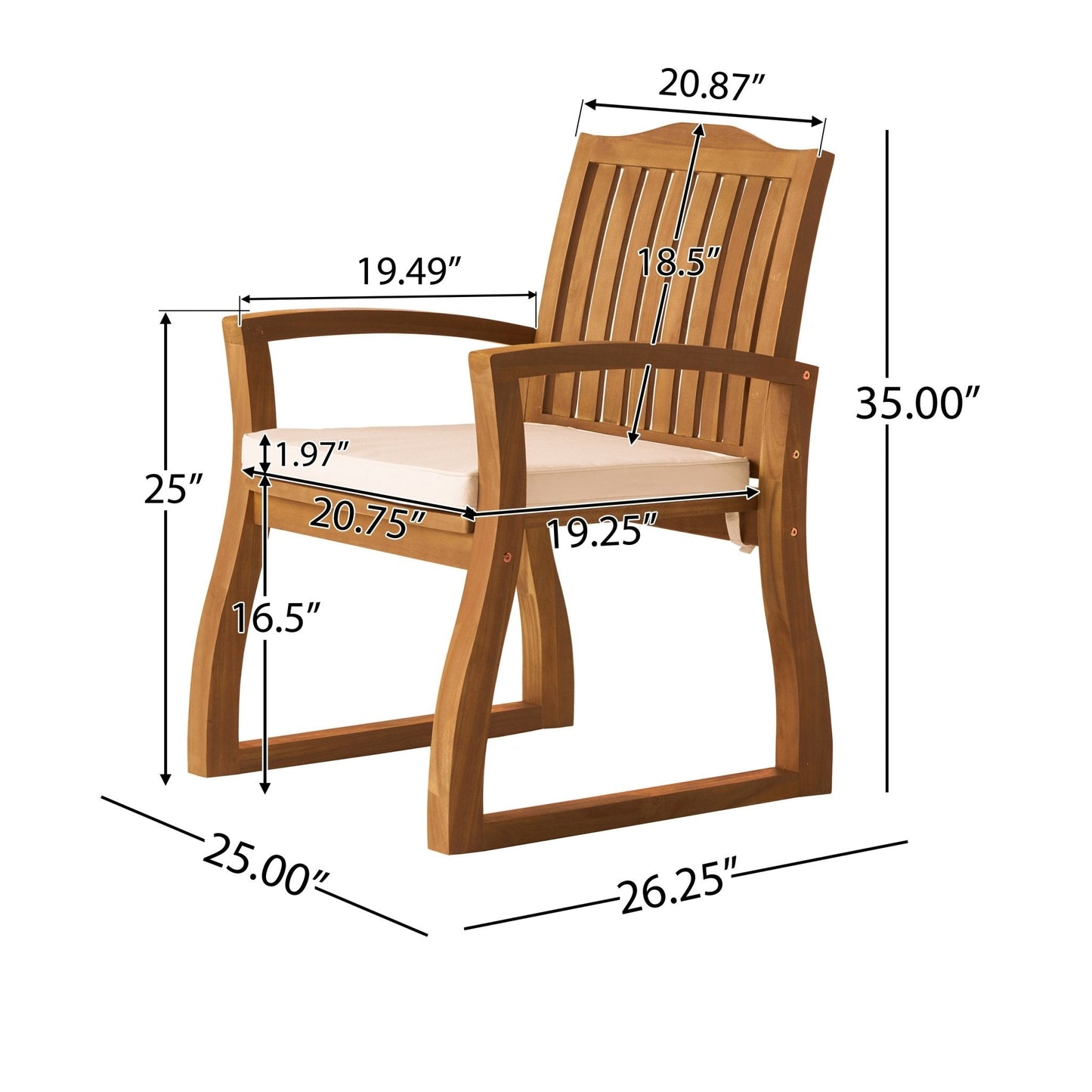 Outdoor Wooden Armchair with Slat Back and Water-Resistant Cushion