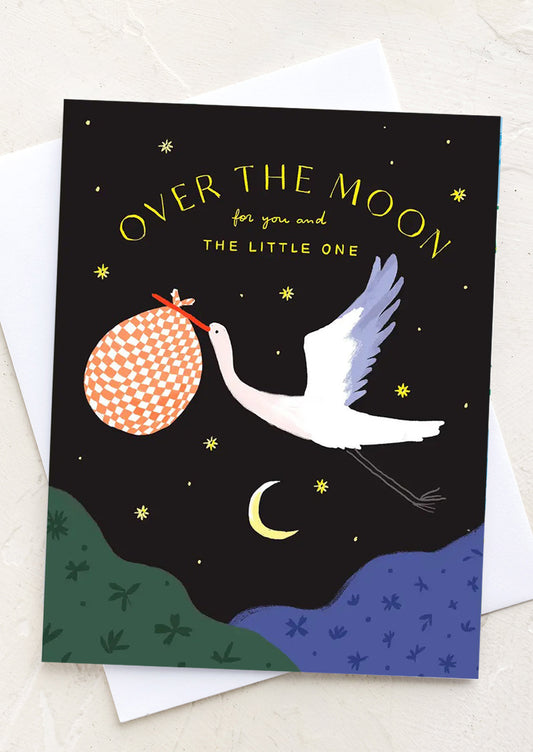 Stork Over The Moon Card