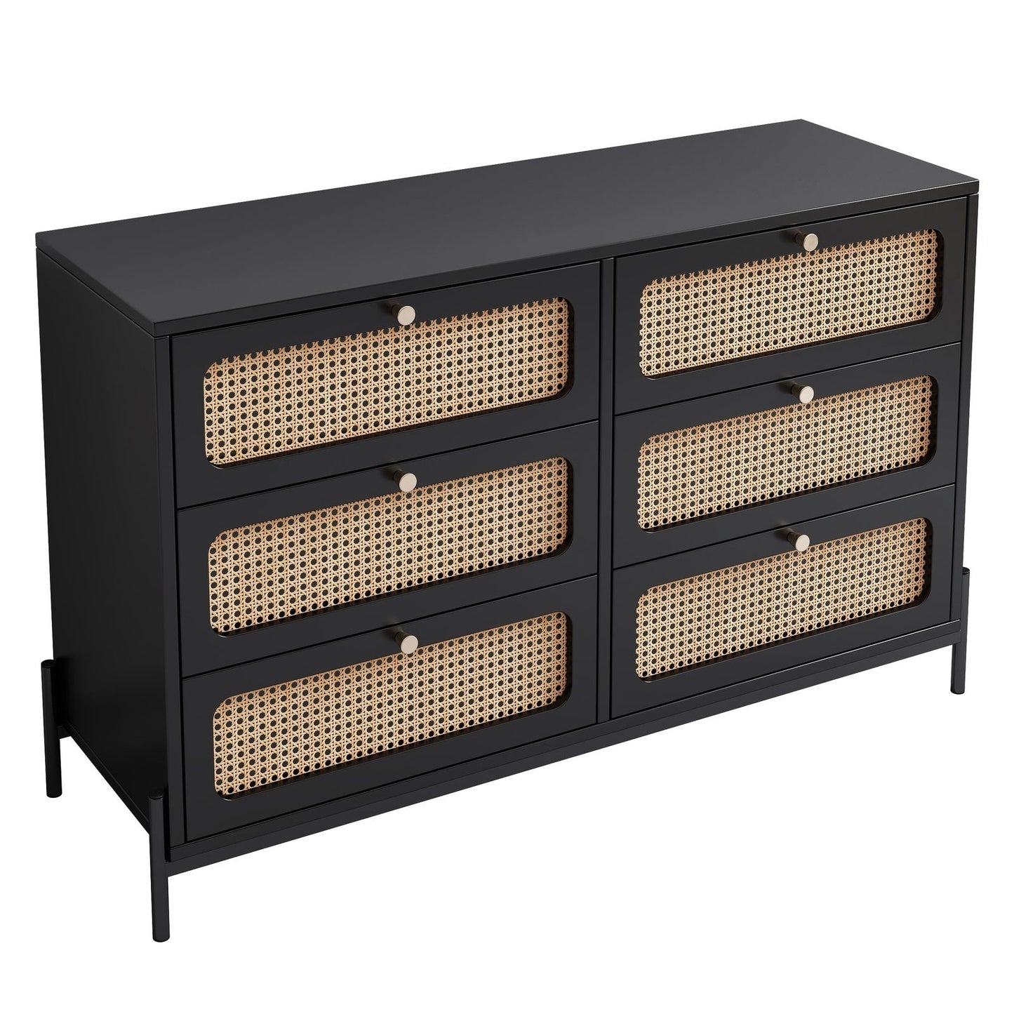 Patterson Cannage Rattan Wood 6 Drawer Storage Cabinet