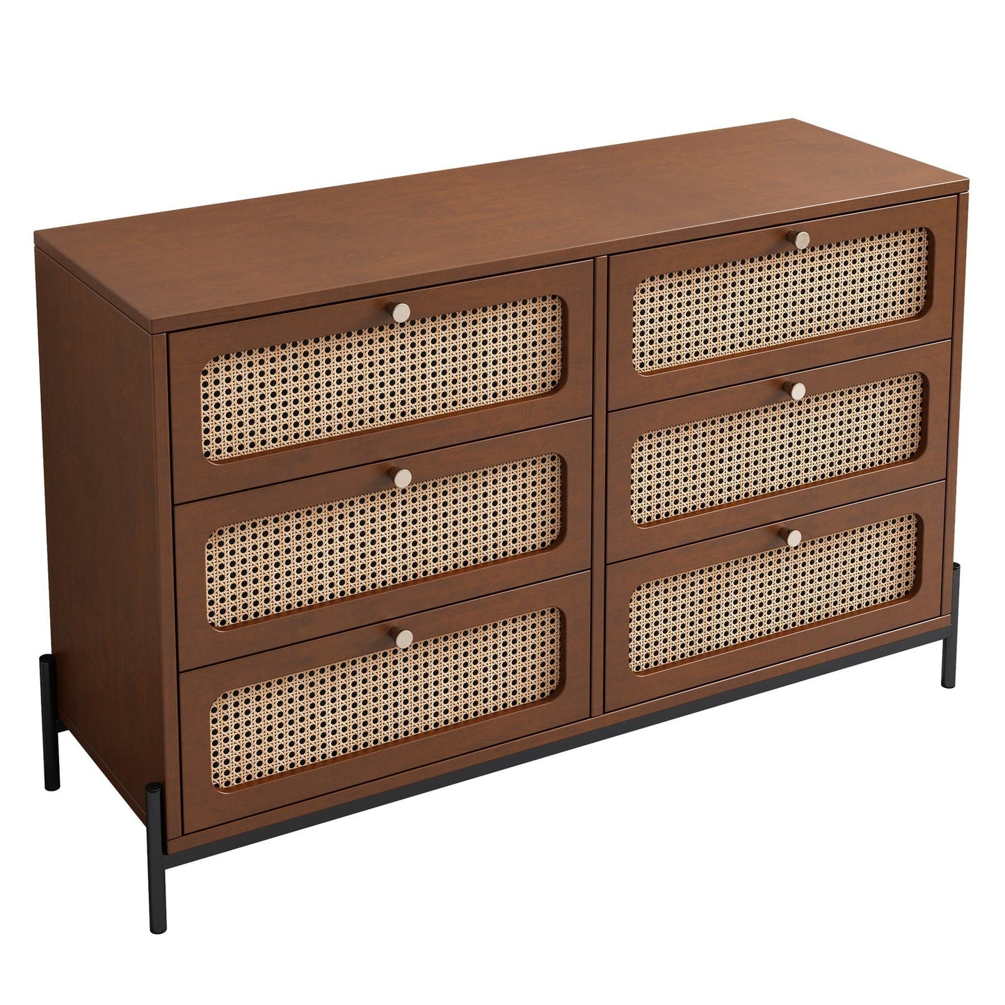 Patterson Cannage Rattan Wood 6 Drawer Storage Cabinet