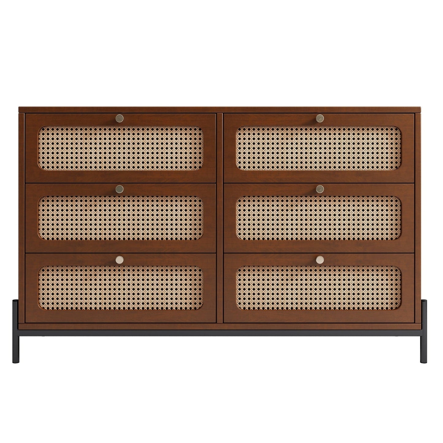 Patterson Cannage Rattan Wood 6 Drawer Storage Cabinet