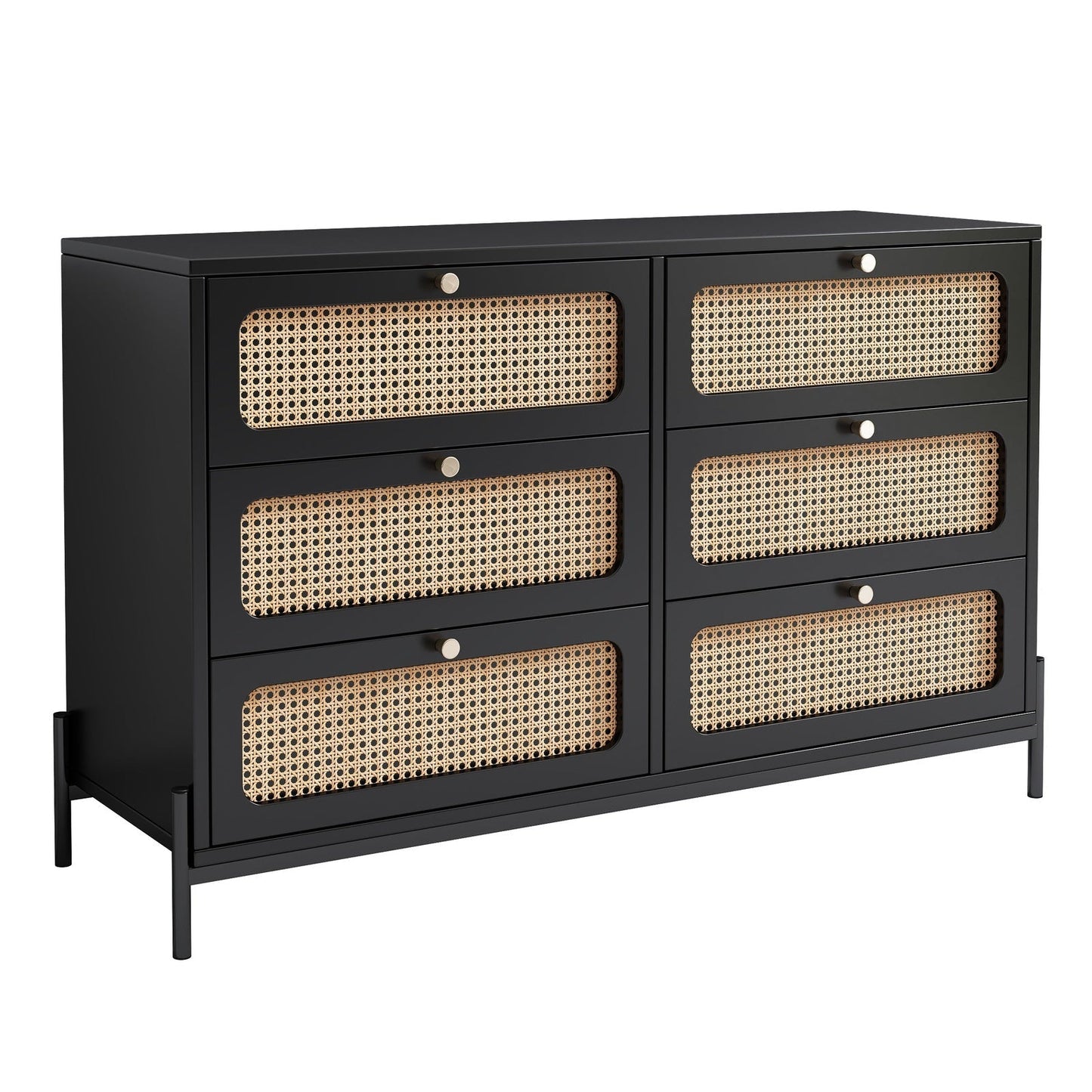 Patterson Cannage Rattan Wood 6 Drawer Storage Cabinet