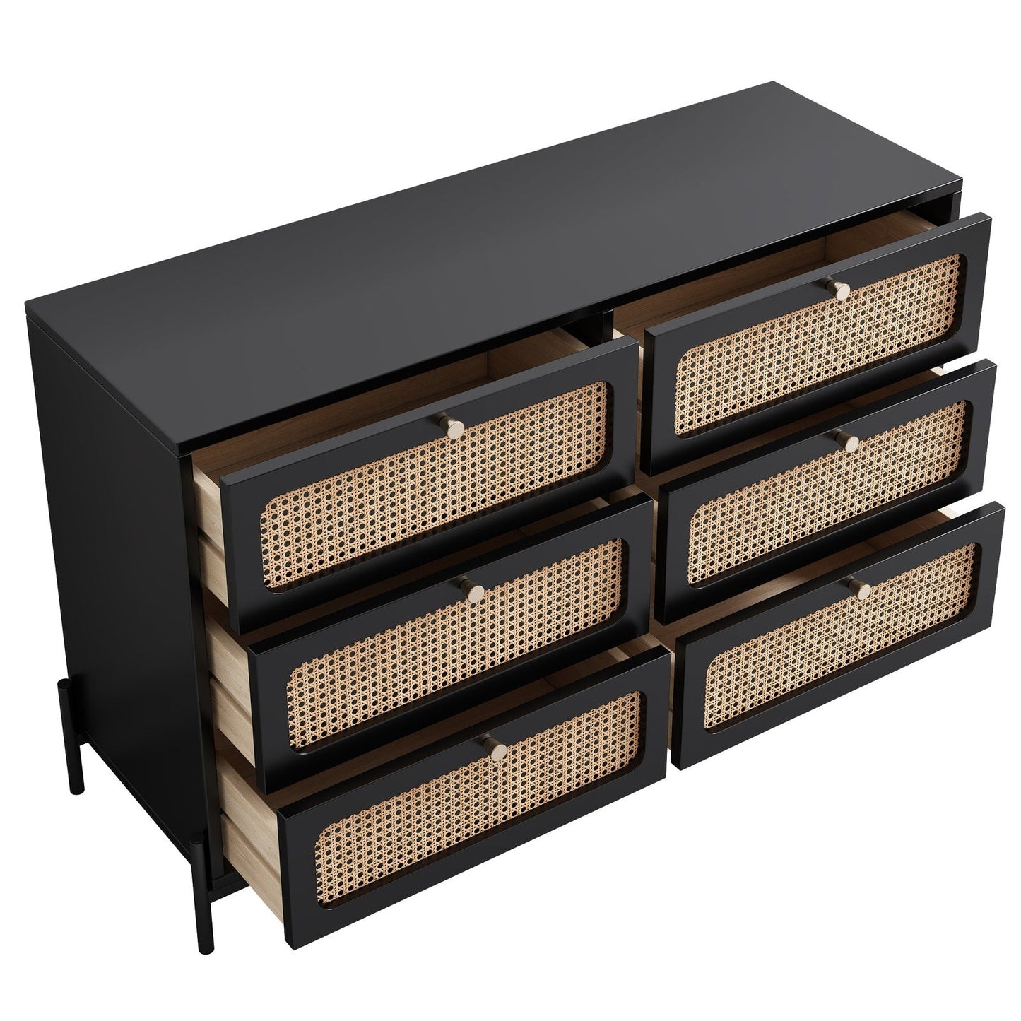Patterson Cannage Rattan Wood 6 Drawer Storage Cabinet