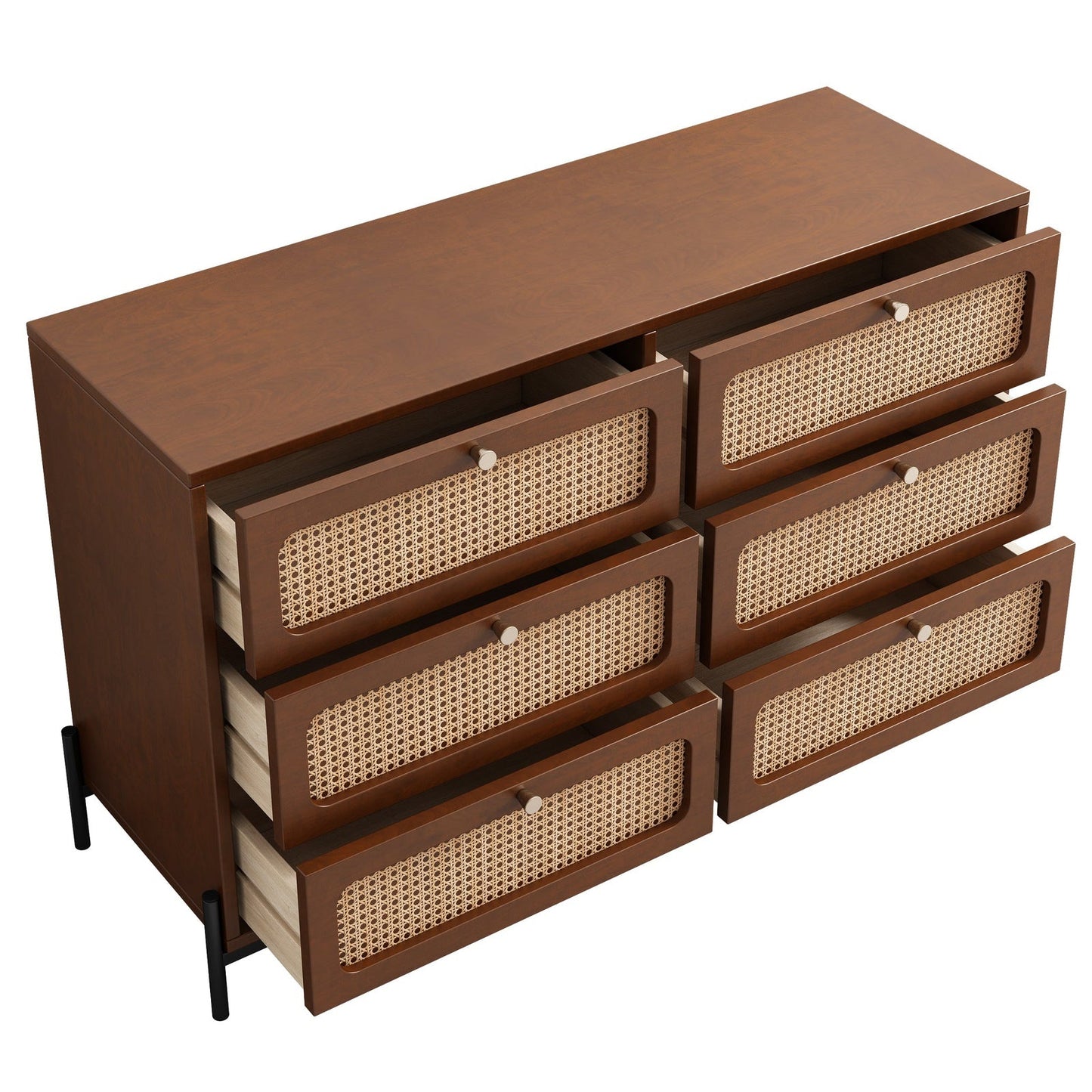 Patterson Cannage Rattan Wood 6 Drawer Storage Cabinet