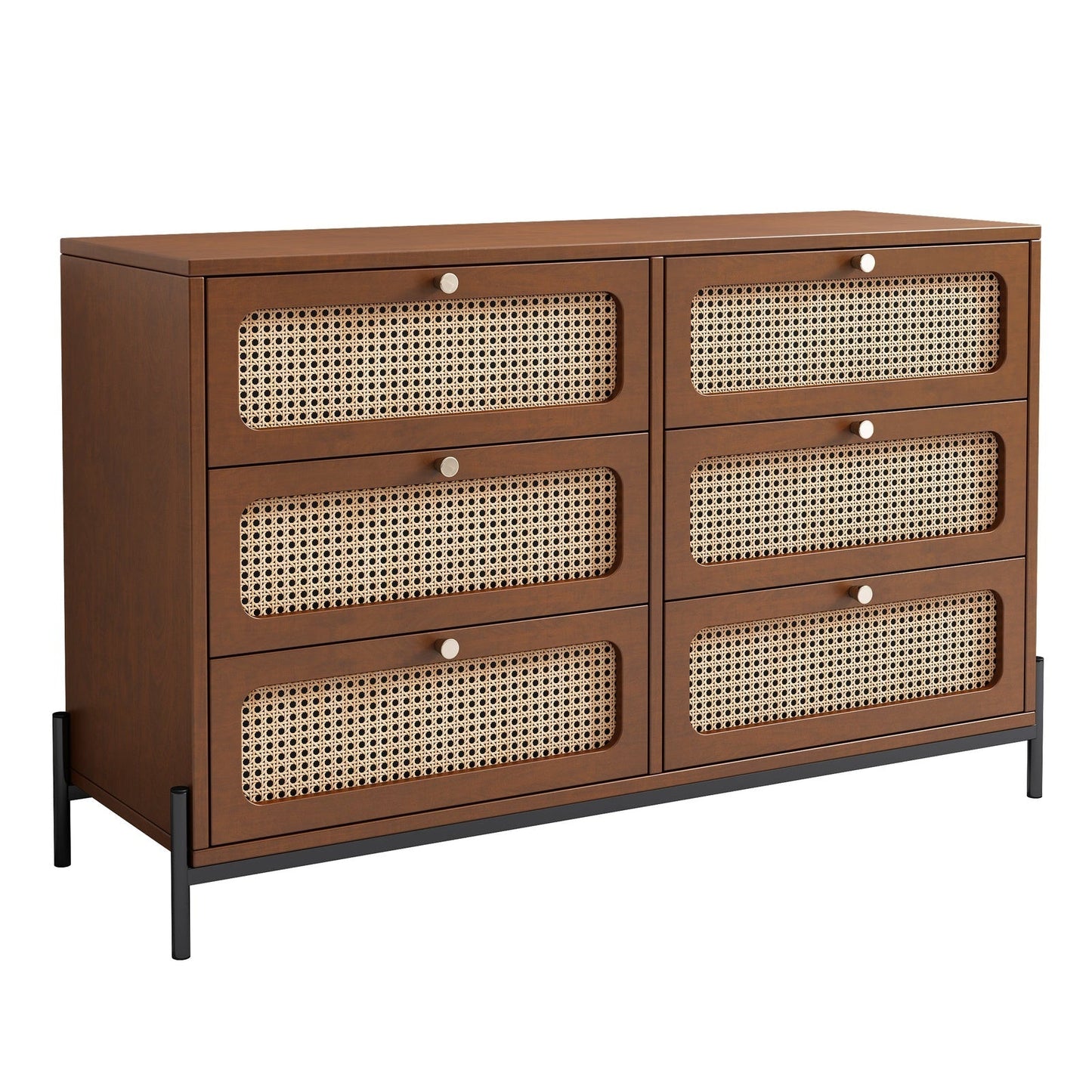 Patterson Cannage Rattan Wood 6 Drawer Storage Cabinet