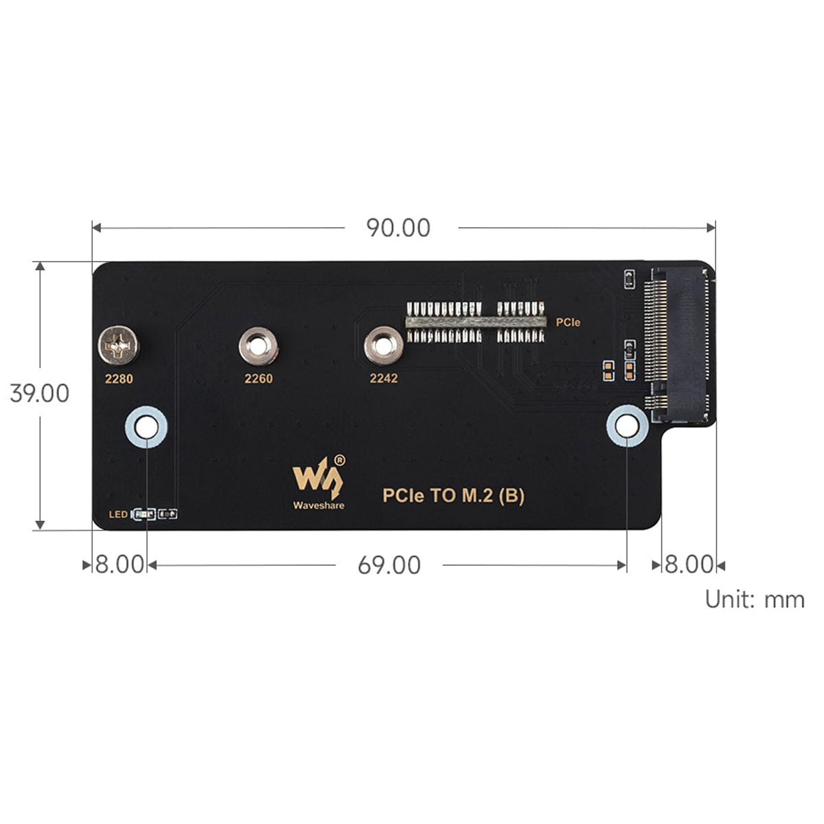 PCIe to M.2 adapter (B) for Raspberry Pi CM4 IO Board