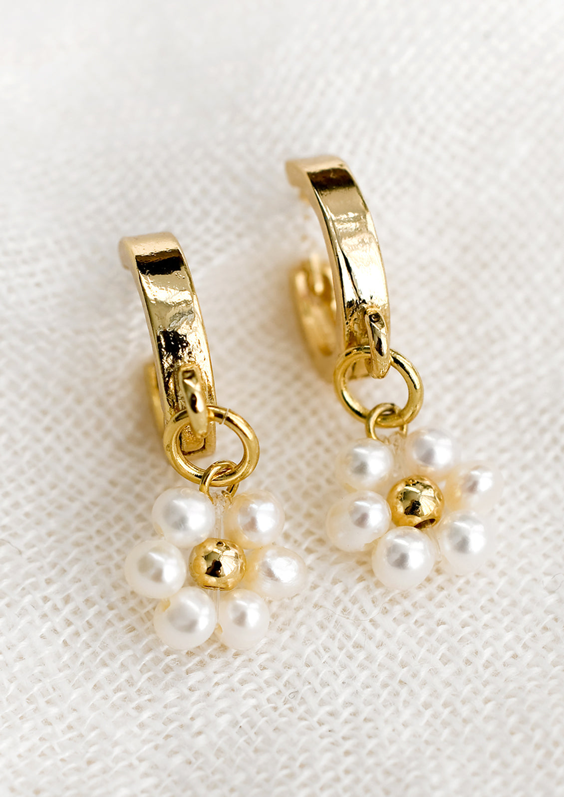 Pearl Daisy Huggie Earrings
