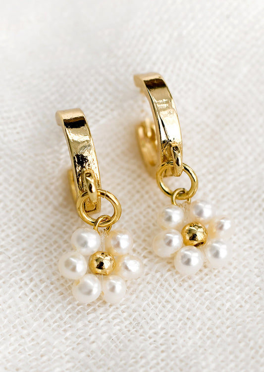 Pearl Daisy Huggie Earrings