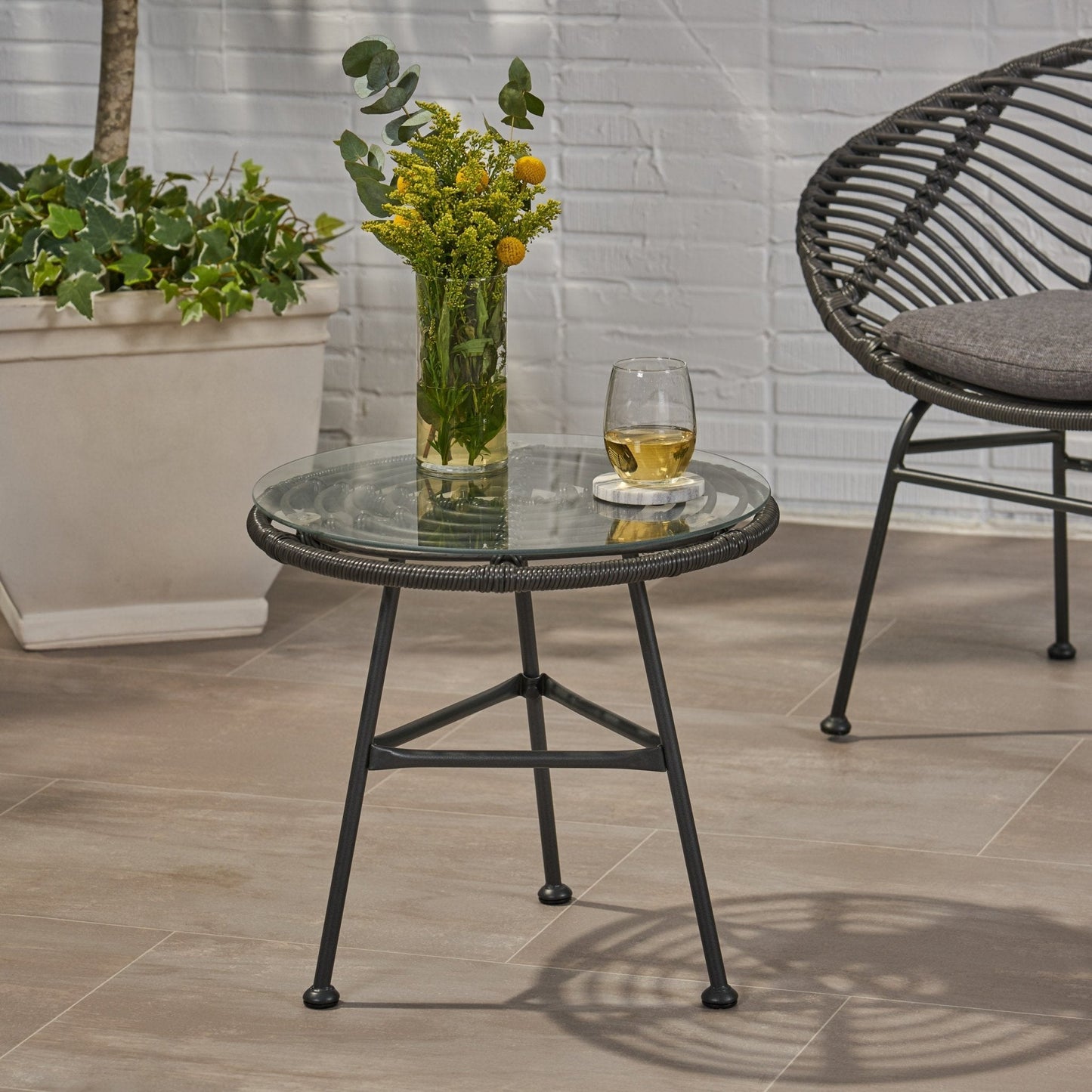 Petrichor Outdoor Rattan Table with Tempered Glass Top