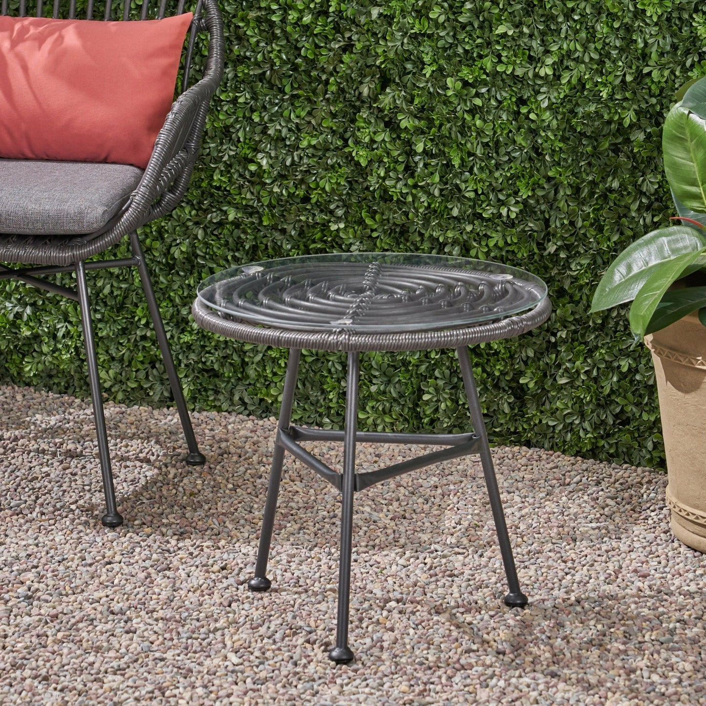 Petrichor Outdoor Rattan Table with Tempered Glass Top