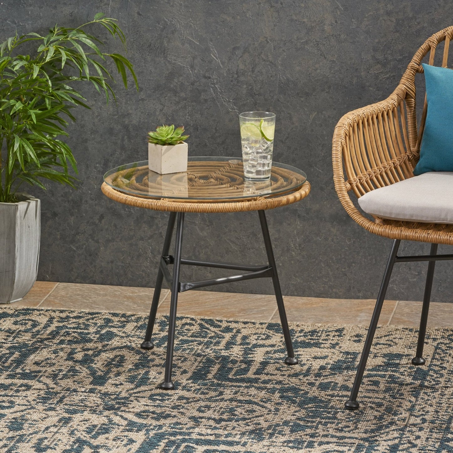 Petrichor Outdoor Rattan Table with Tempered Glass Top