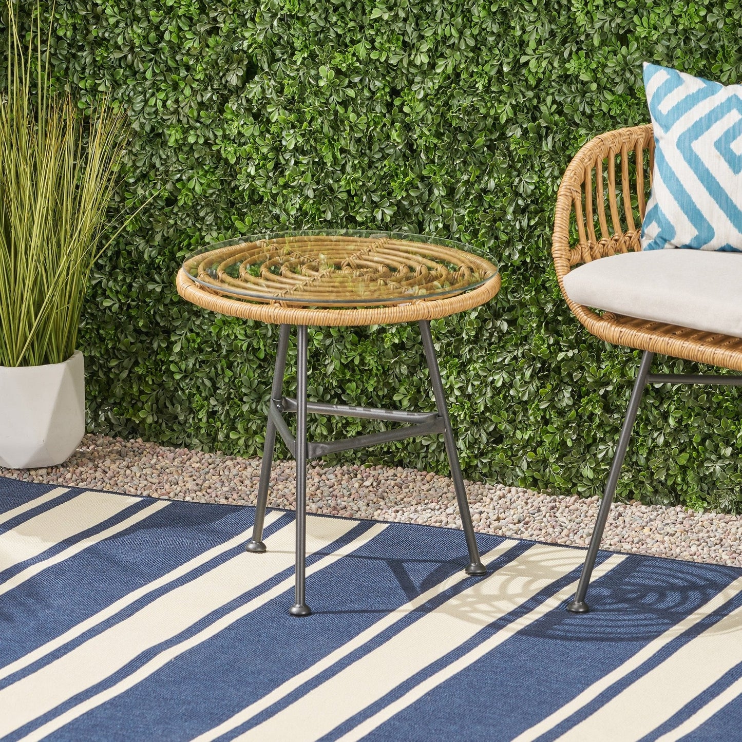 Petrichor Outdoor Rattan Table with Tempered Glass Top