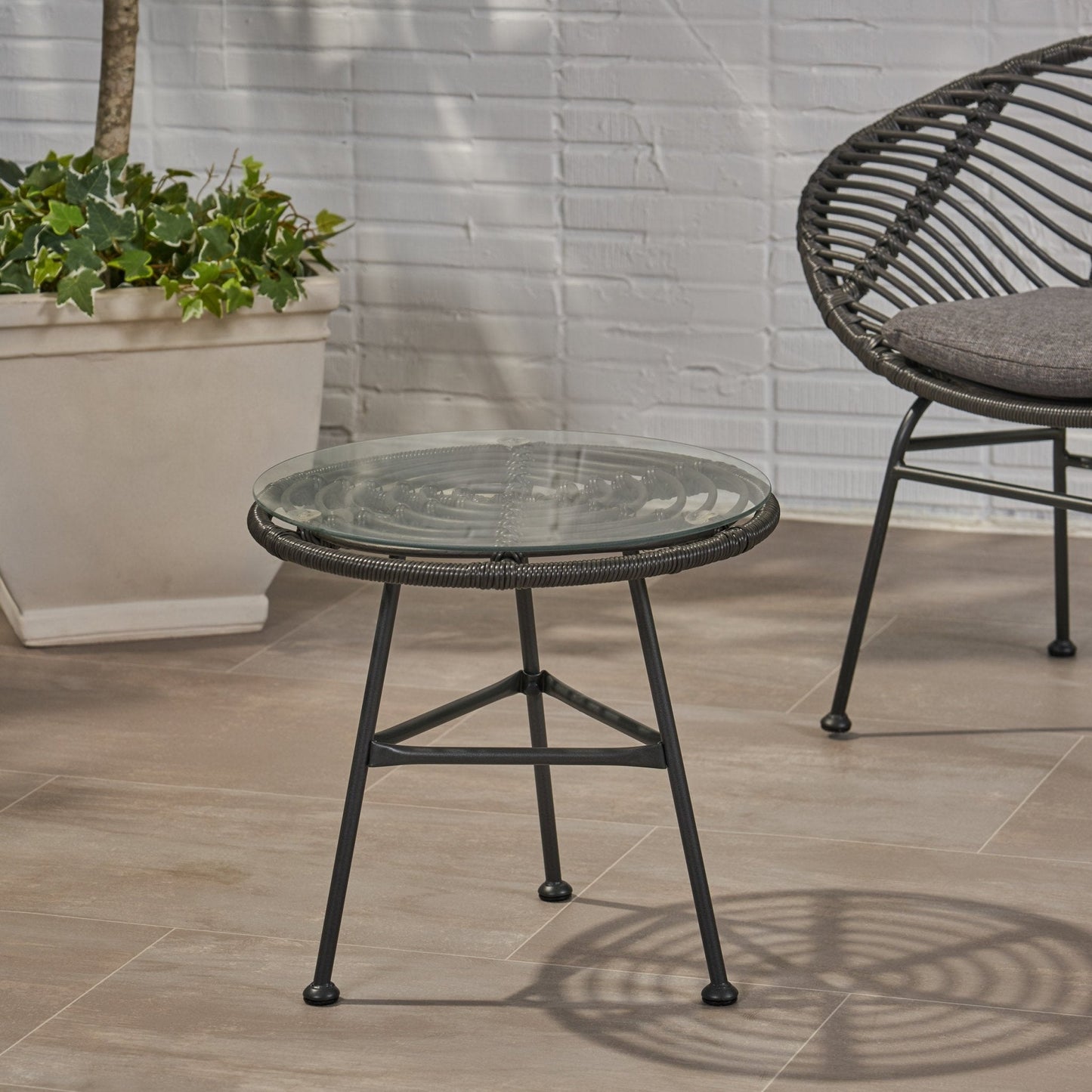 Petrichor Outdoor Rattan Table with Tempered Glass Top
