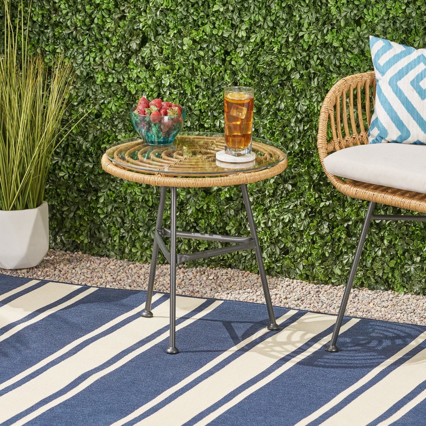 Petrichor Outdoor Rattan Table with Tempered Glass Top