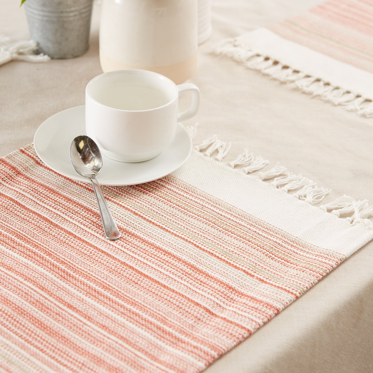 Pimento Striped Fringed Placemats, Set Of 6