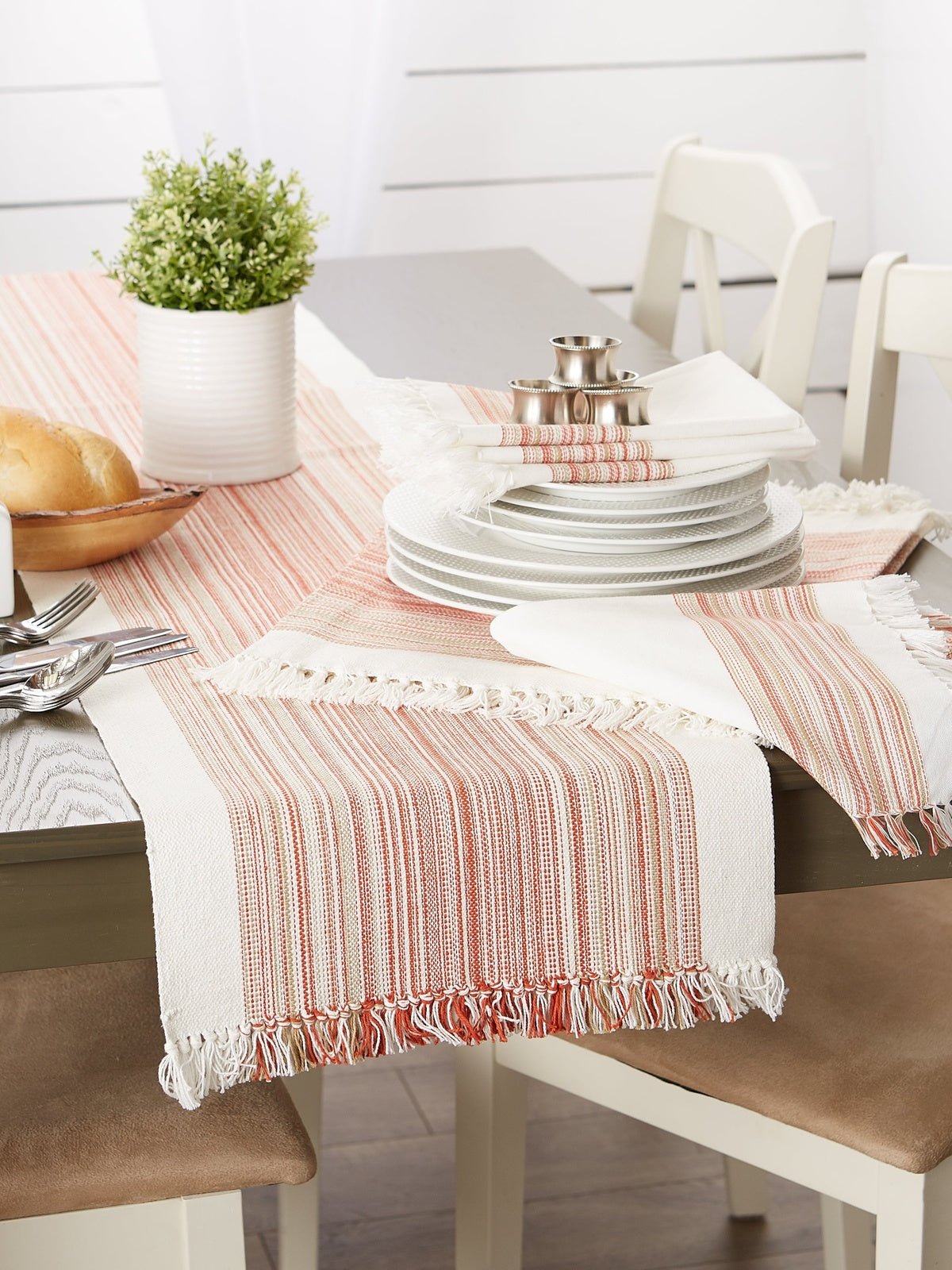 Pimento Striped Fringed Placemats, Set Of 6