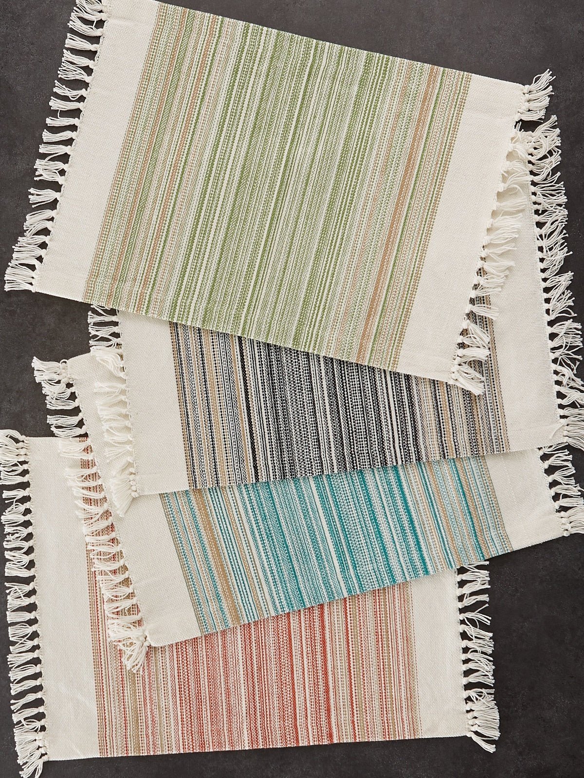 Pimento Striped Fringed Placemats, Set Of 6