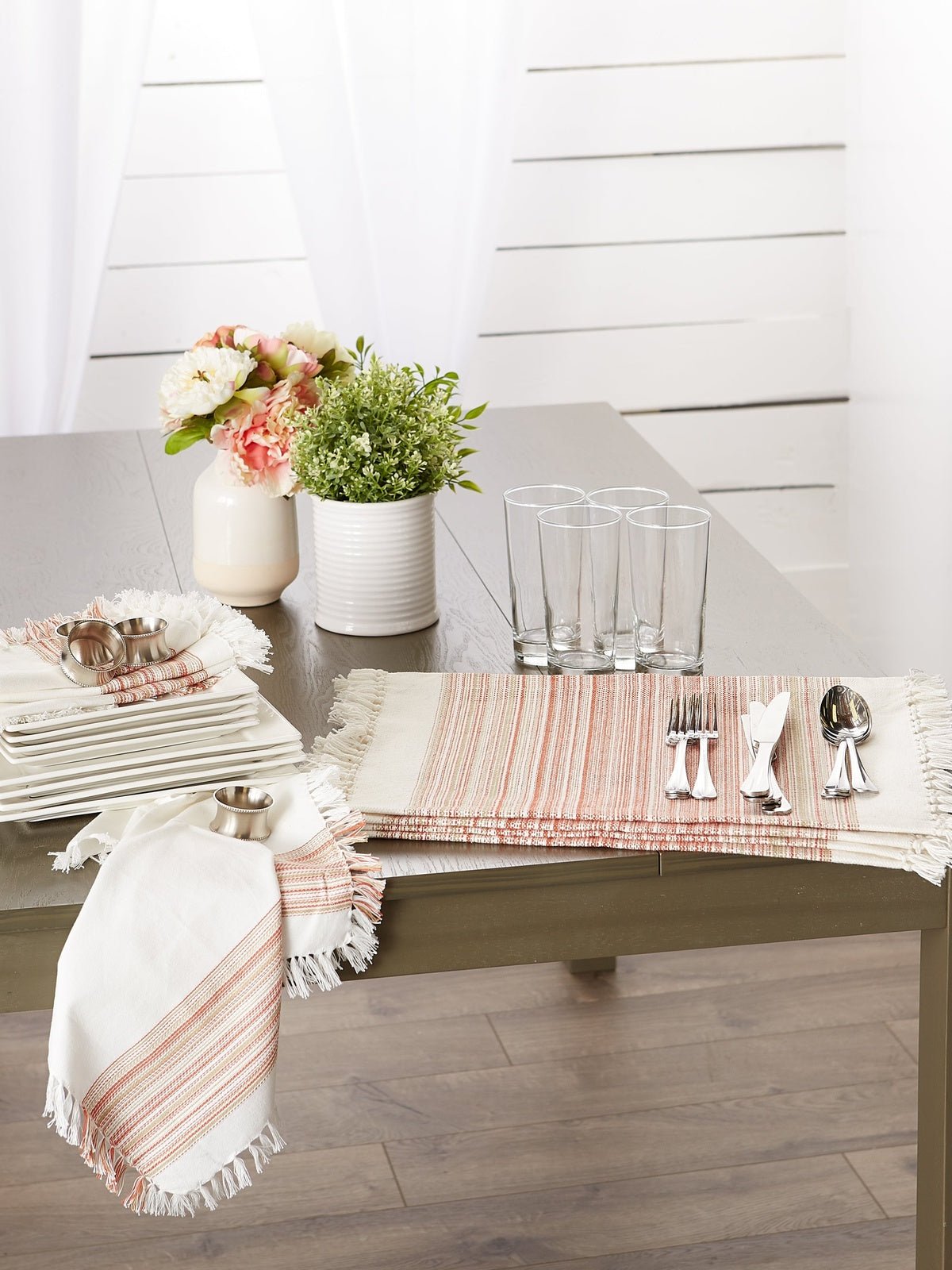 Pimento Striped Fringed Placemats, Set Of 6
